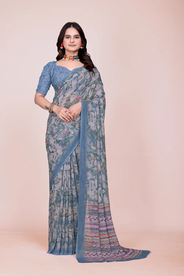 626009 हैवी जॉर्जेट डिजिटल प्रिंट साड़ी