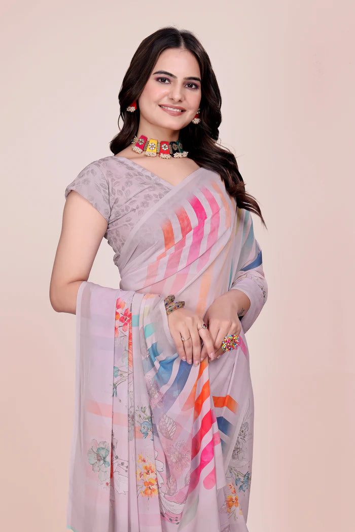 626009 हैवी जॉर्जेट डिजिटल प्रिंट साड़ी