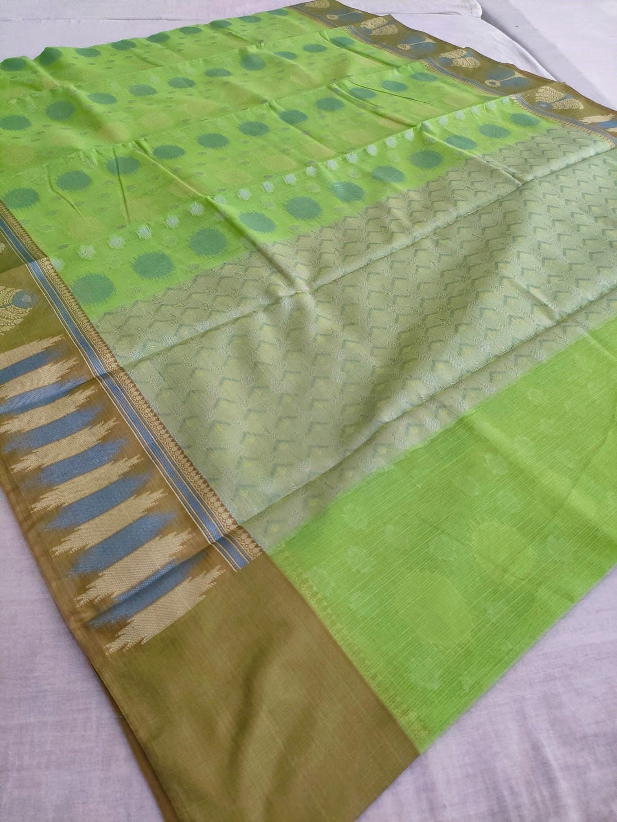 443001 अद्वितीय शुद्ध बनारसी कॉटन रेशम बुनाई साड़ी - हरा