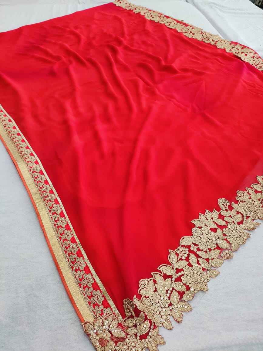 499002 डिजाइनर जॉर्जेट साड़ी भारी डिजाइनर बॉर्डर और भारी अनुक्रम ब्लाउज के साथ