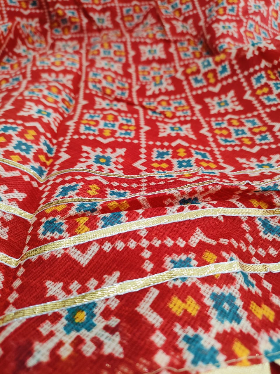 502002 Patola Print Kota Doria Silk Lehanga With Dupatta with Gota patti Work - Red