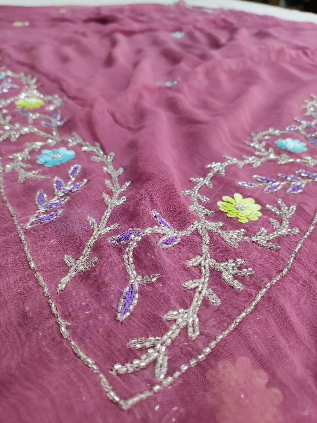 160004 Pure Chiffon Saree with Designer Cutdana and Sequence Handwork