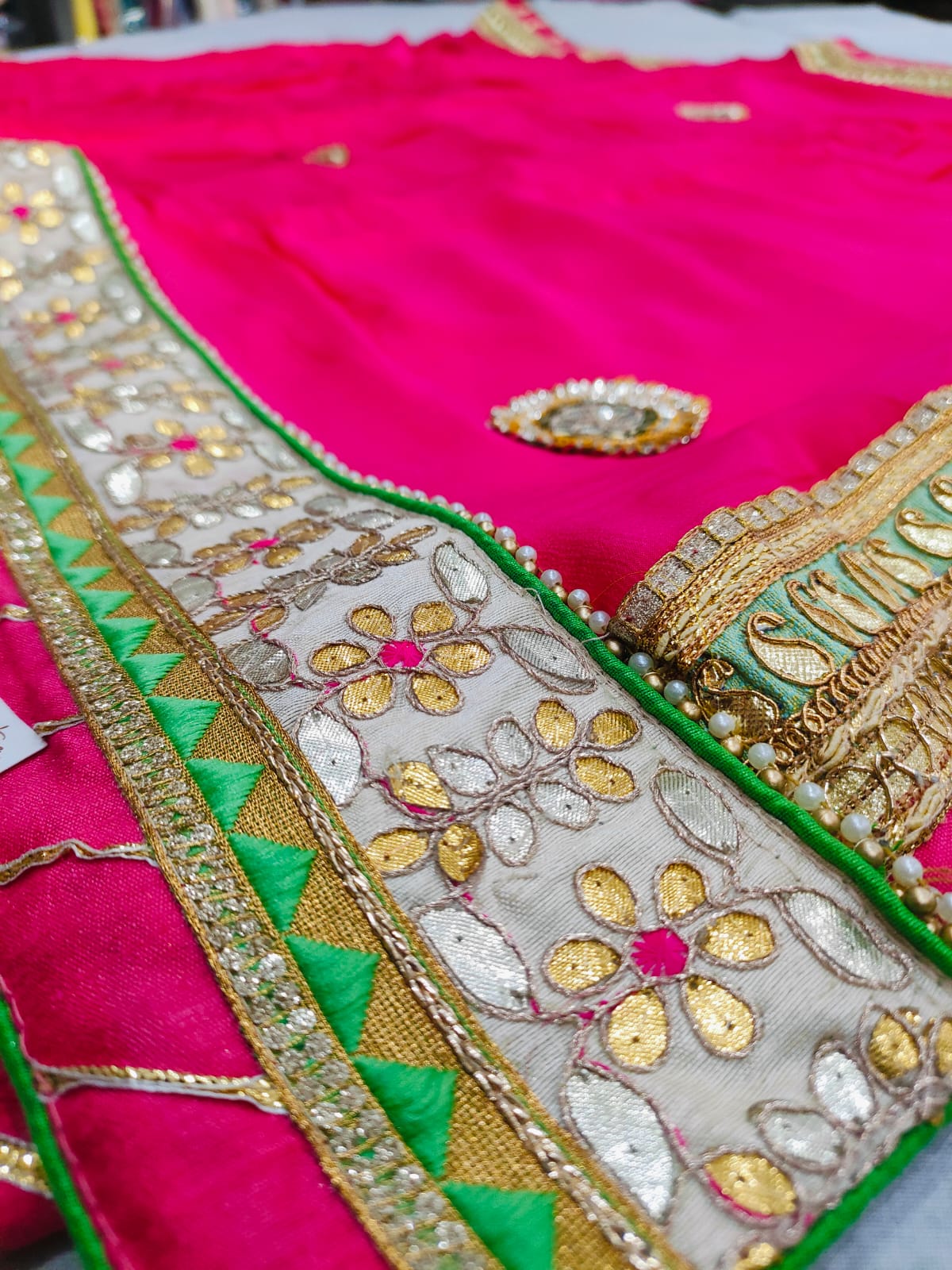 505010 Partywear Chinon Silk Gota Patti Saree - Red