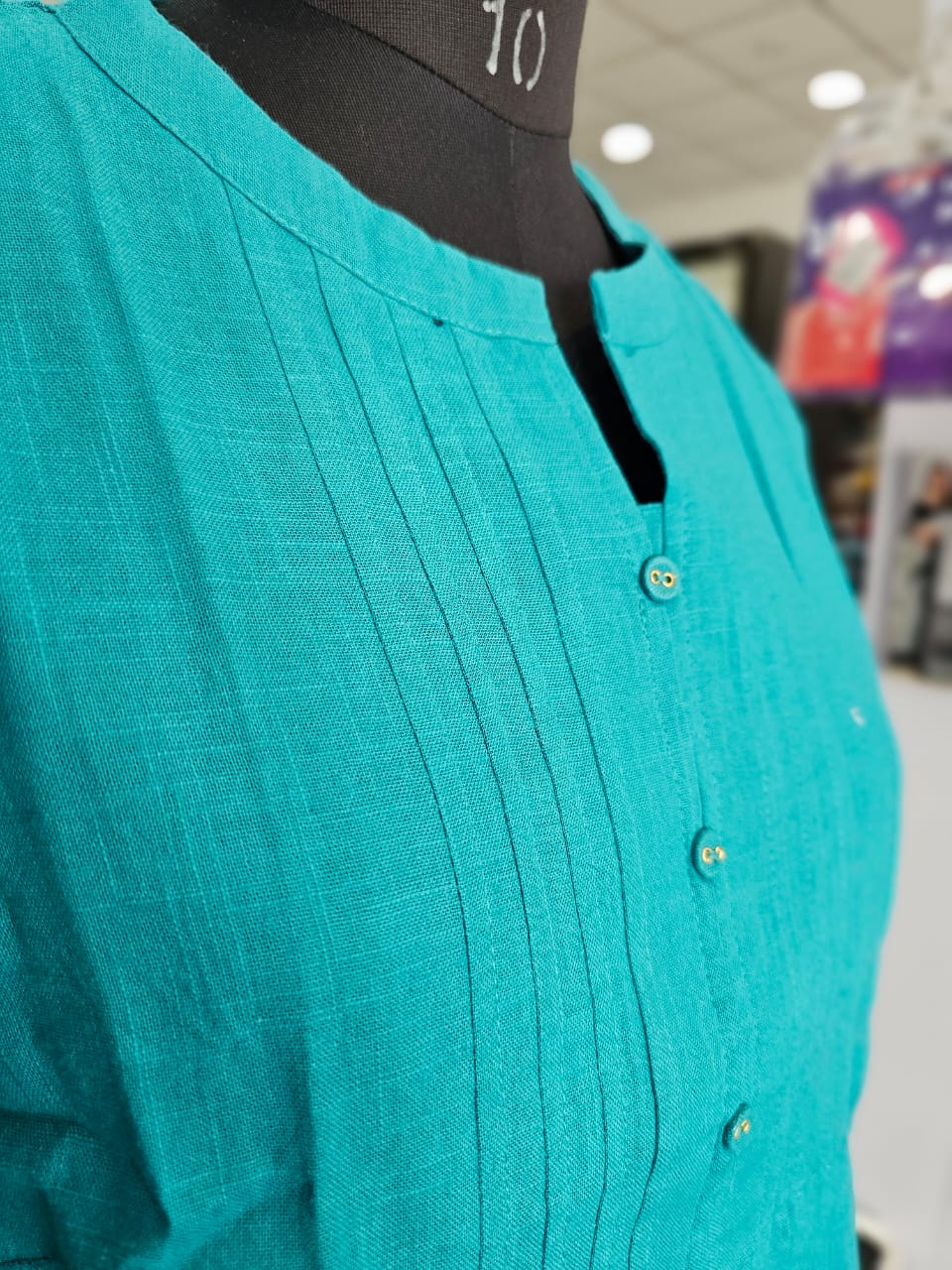 611003 Solid Color Pure Cotton Peplum Style Short Kurti - Firozi