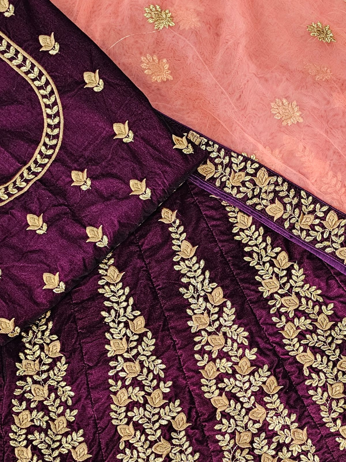 640006 micro fiber zari Embroidery Lehenga - wine