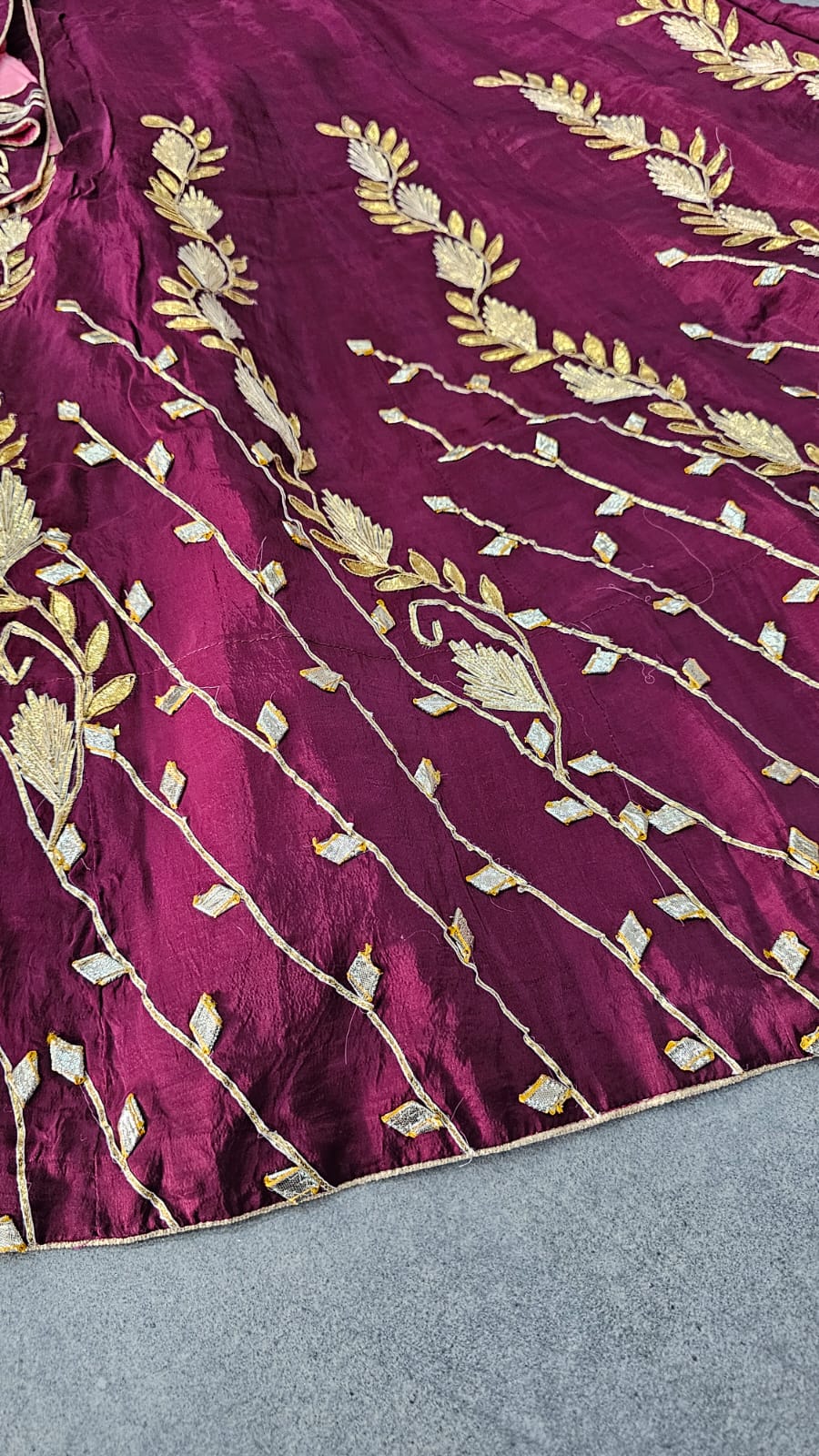 640004 Rajasthani gotta patti Semi modal silk Lehenga - wine