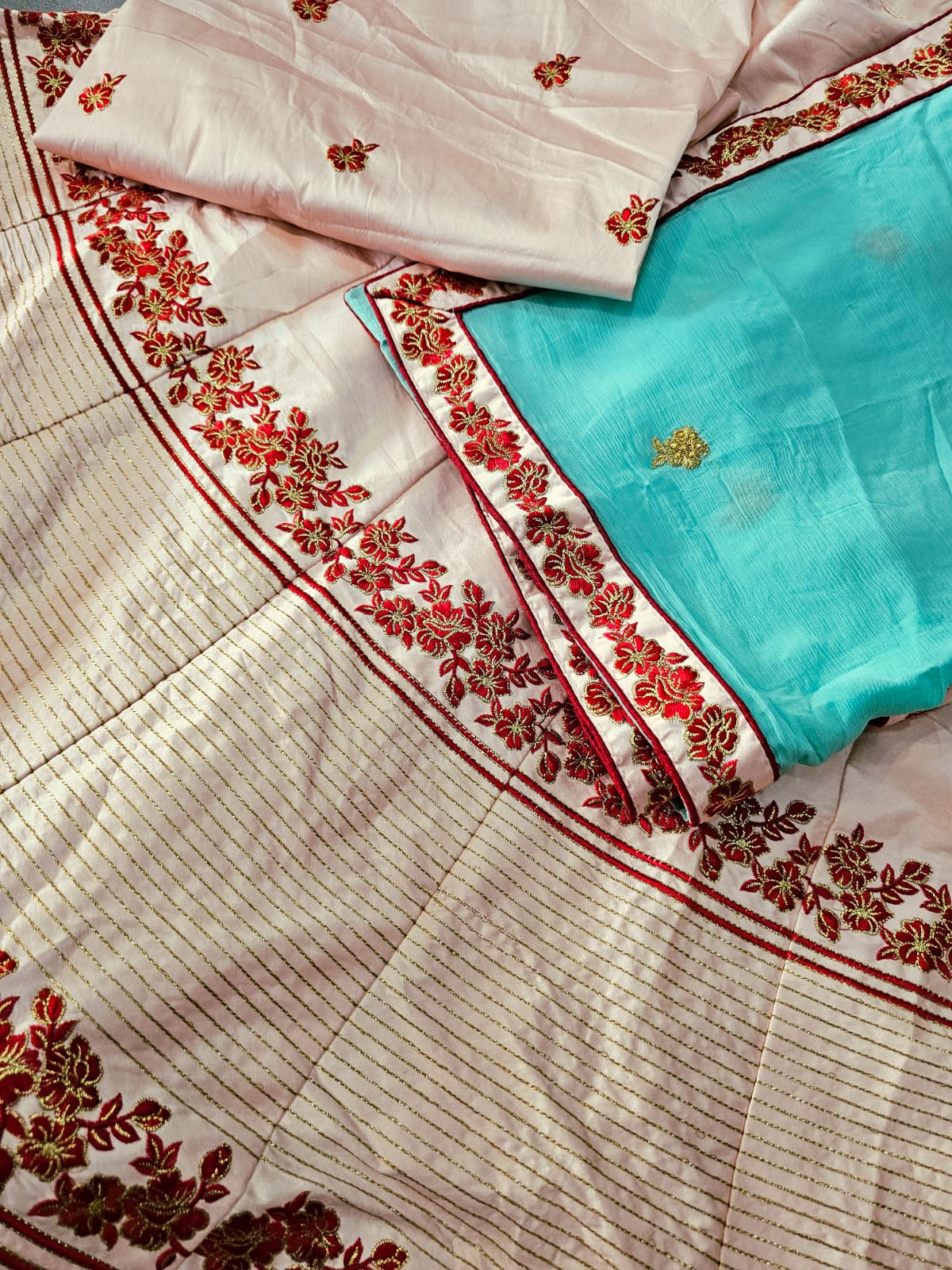 640001 satin silk embroidery Lehenga - pink