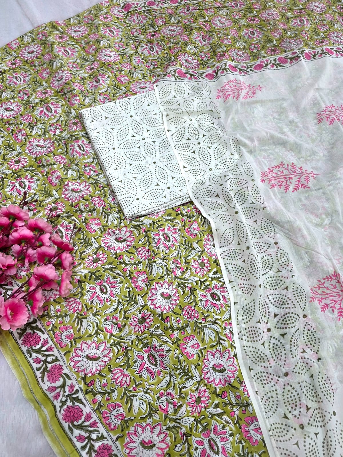 804011 Pure Malmal Cotton Hand Block Print Unstitched Suit