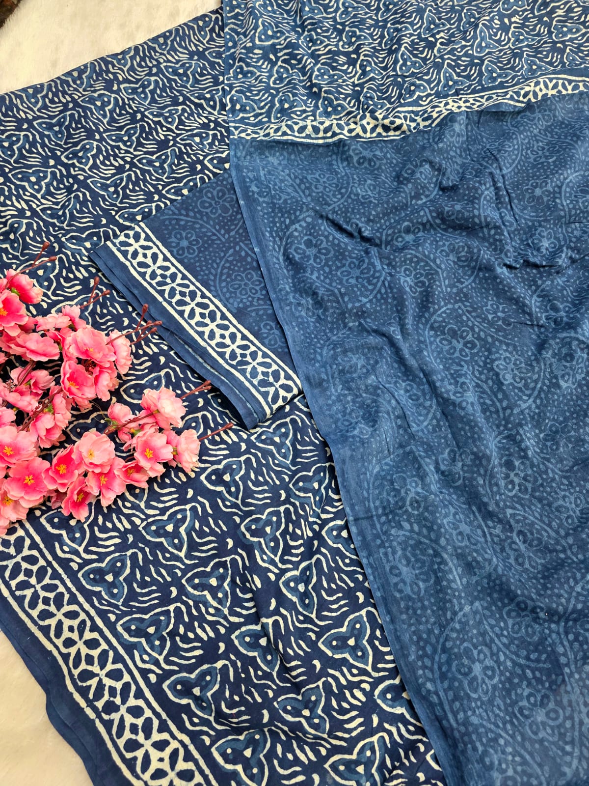 804013 Pure Malmal Cotton Hand Block Print Unstitched Suit