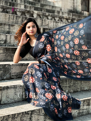 706003 Digital Flower Print Georgette Crepe Saree