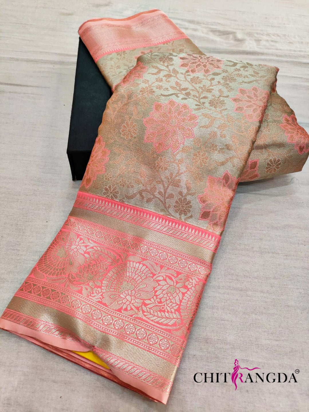 713005 Pure Banarasi Silk Pink and Silver Color Saree -