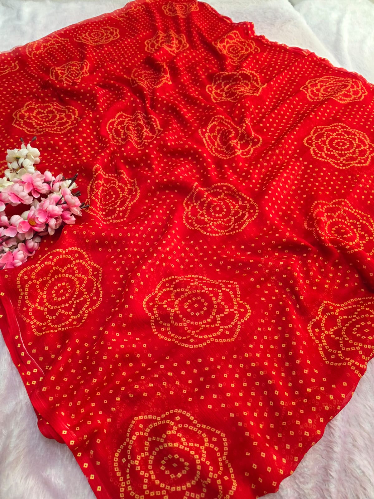 853001 Rajwadi Chiffon Traditional Bandhani Saree - Orange