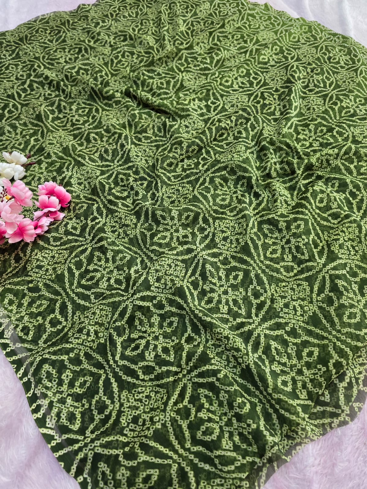 751002 Rajwadi Chiffon Traditional Bandhani Saree - Green
