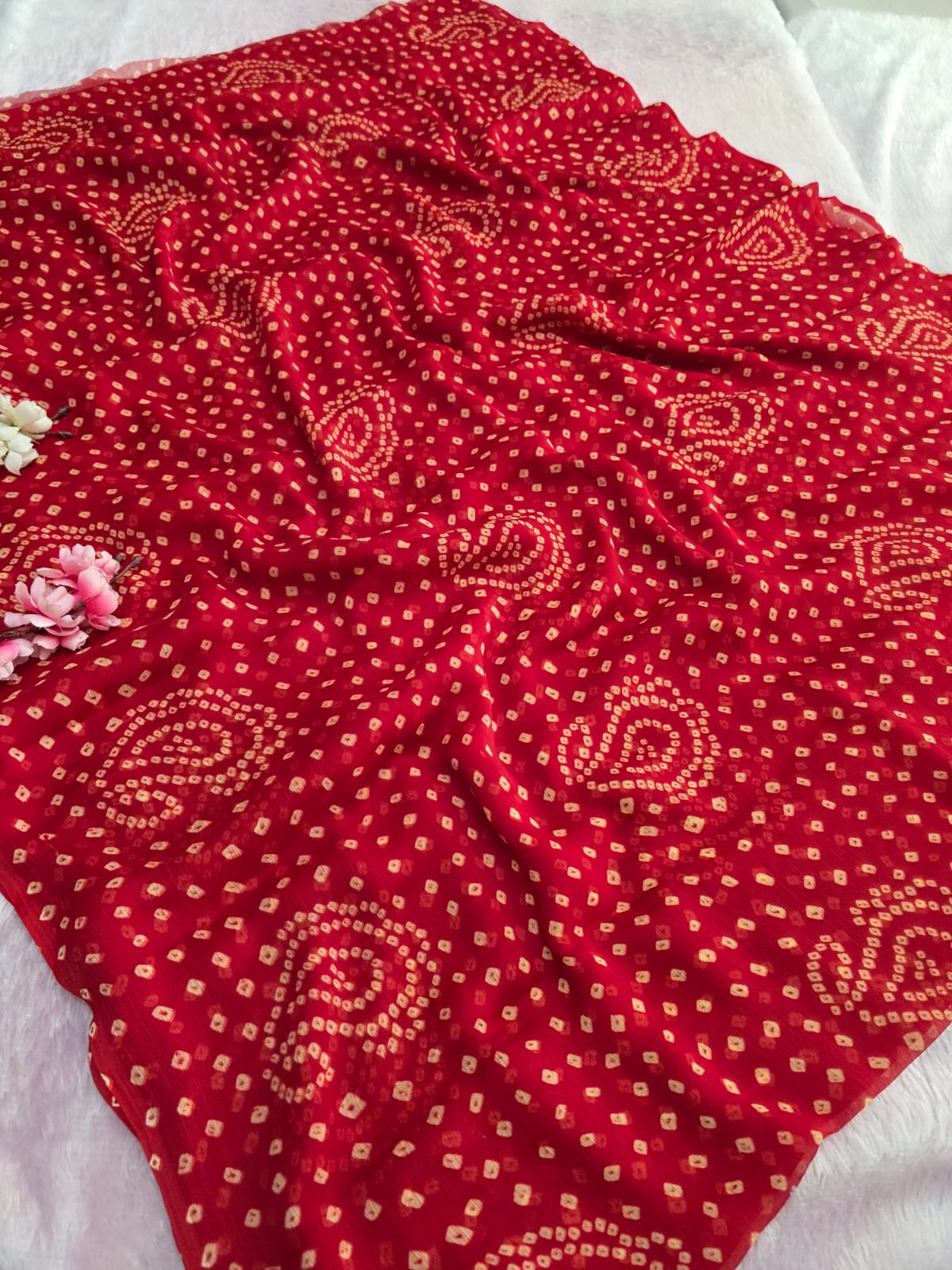 CA0985 Rajwadi Chiffon Traditional Bandhani Saree - Red
