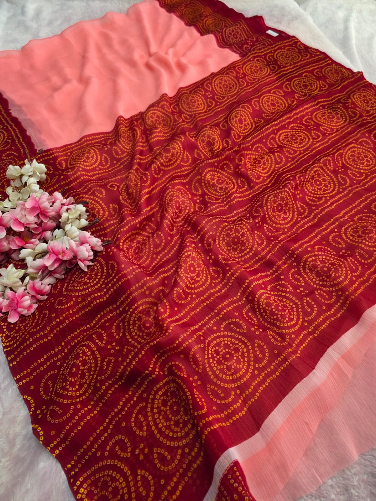 664002 Rajwadi Chiffon Traditional Bandhani Saree - Pink