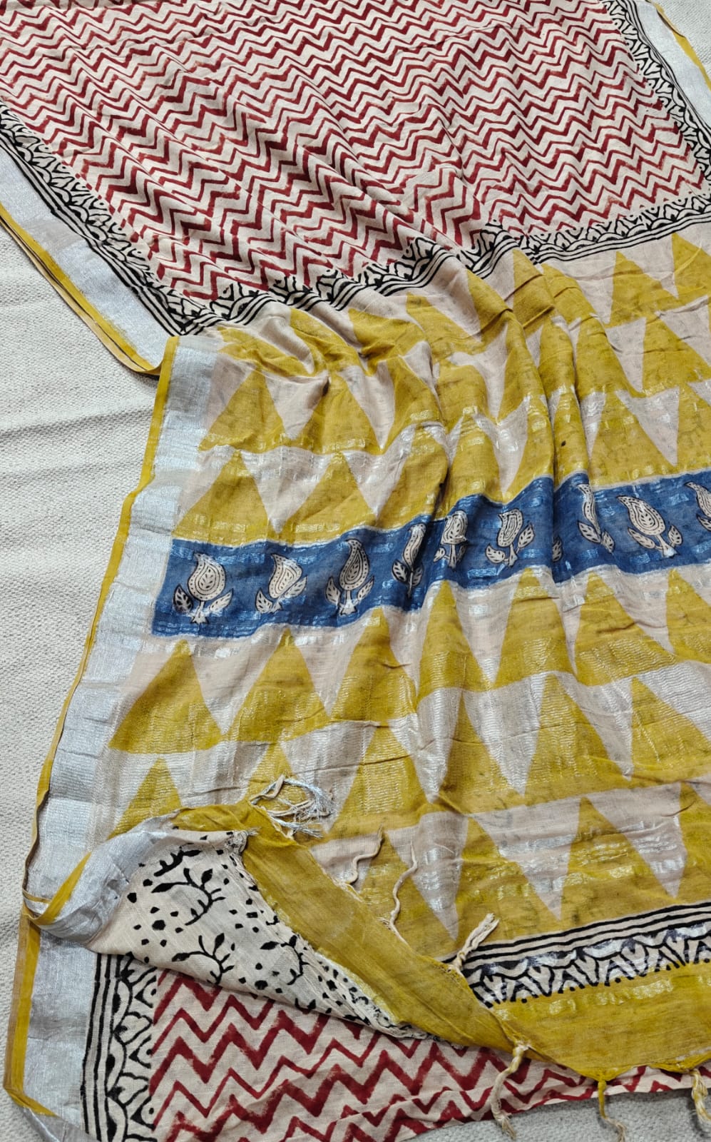 101403 Pure Rajasthani Natural Cotton Linen Hand Printed Saree