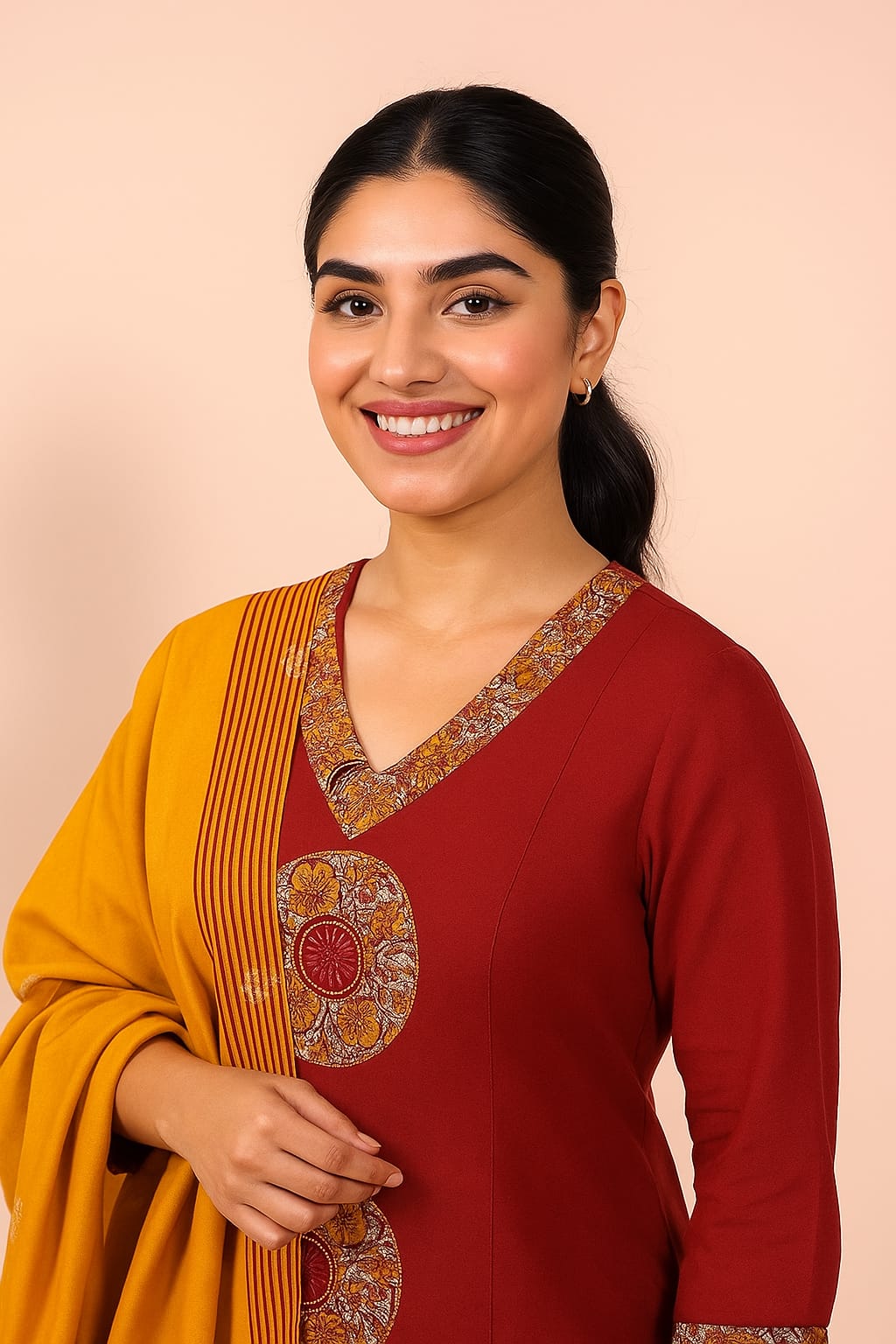 12156 Pure Malmal Cotton Designer Kurti With Ajrakh Print Patch work and Dual Shade Dupatta , Ajrkah Print Plazzo