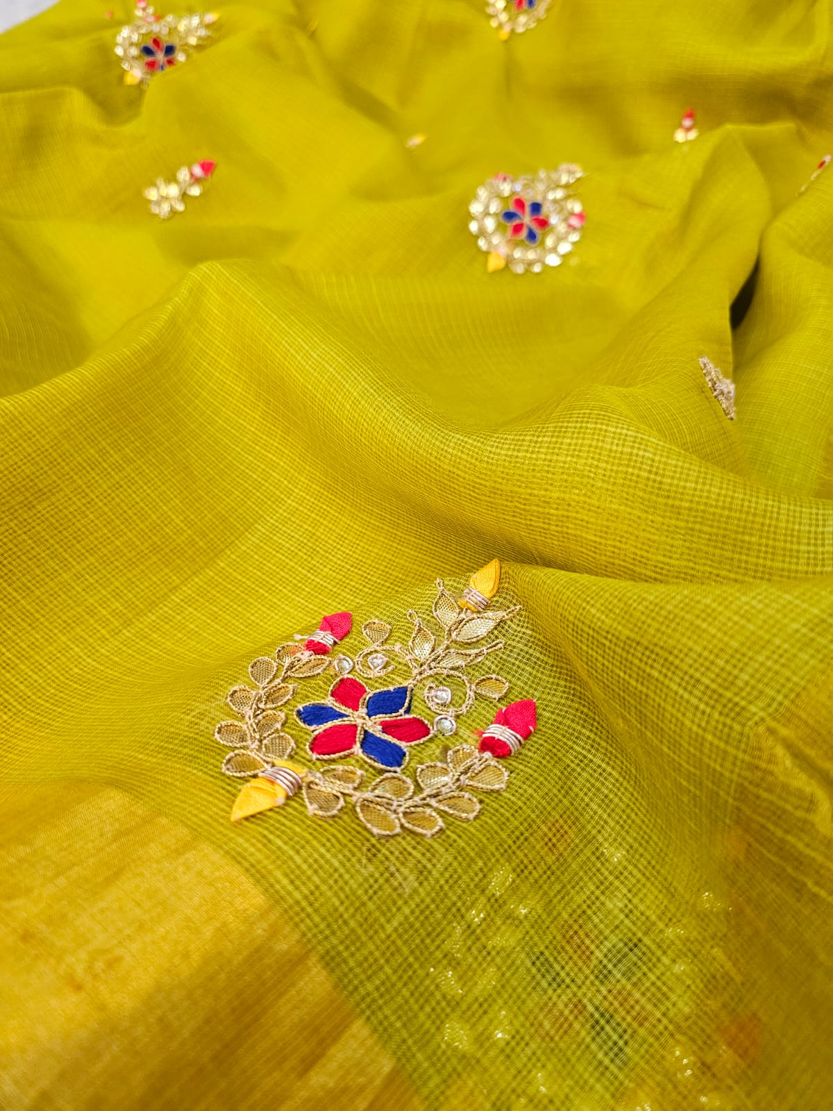 738004 Pure Kota Doria Silk Saree with Gota Patti Work