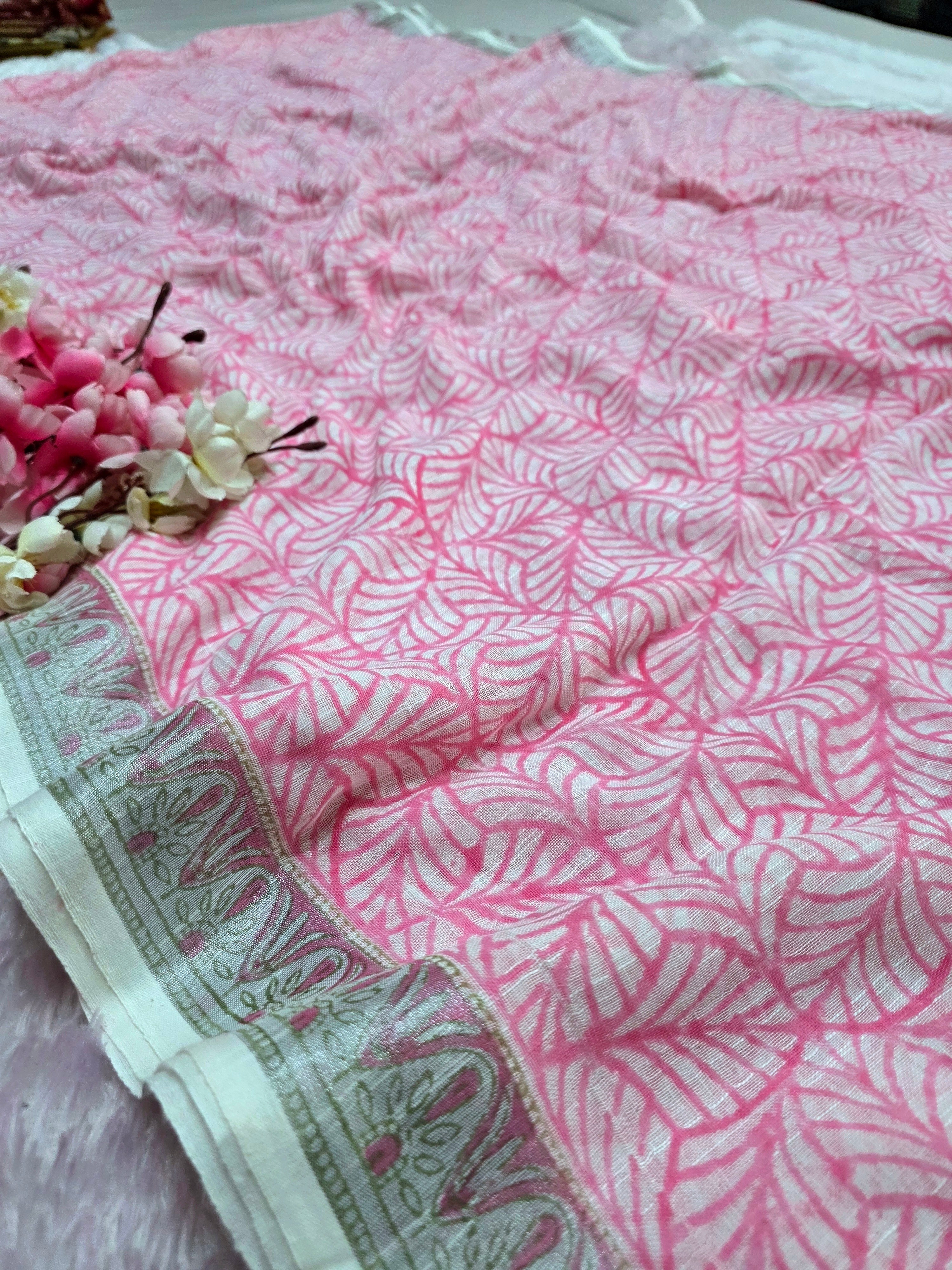 104103 Pure Rajasthani Natural Cotton Linen Hand Printed Saree