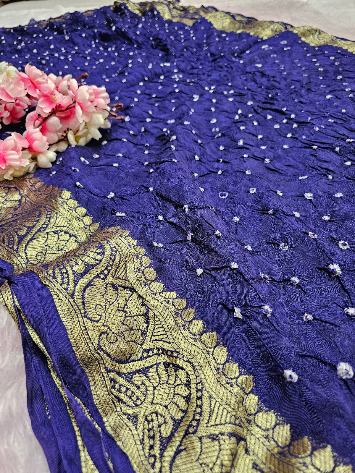 101801 Traditional Bandhani Saree with Banarasi Weaving Pallu and Border - Purple