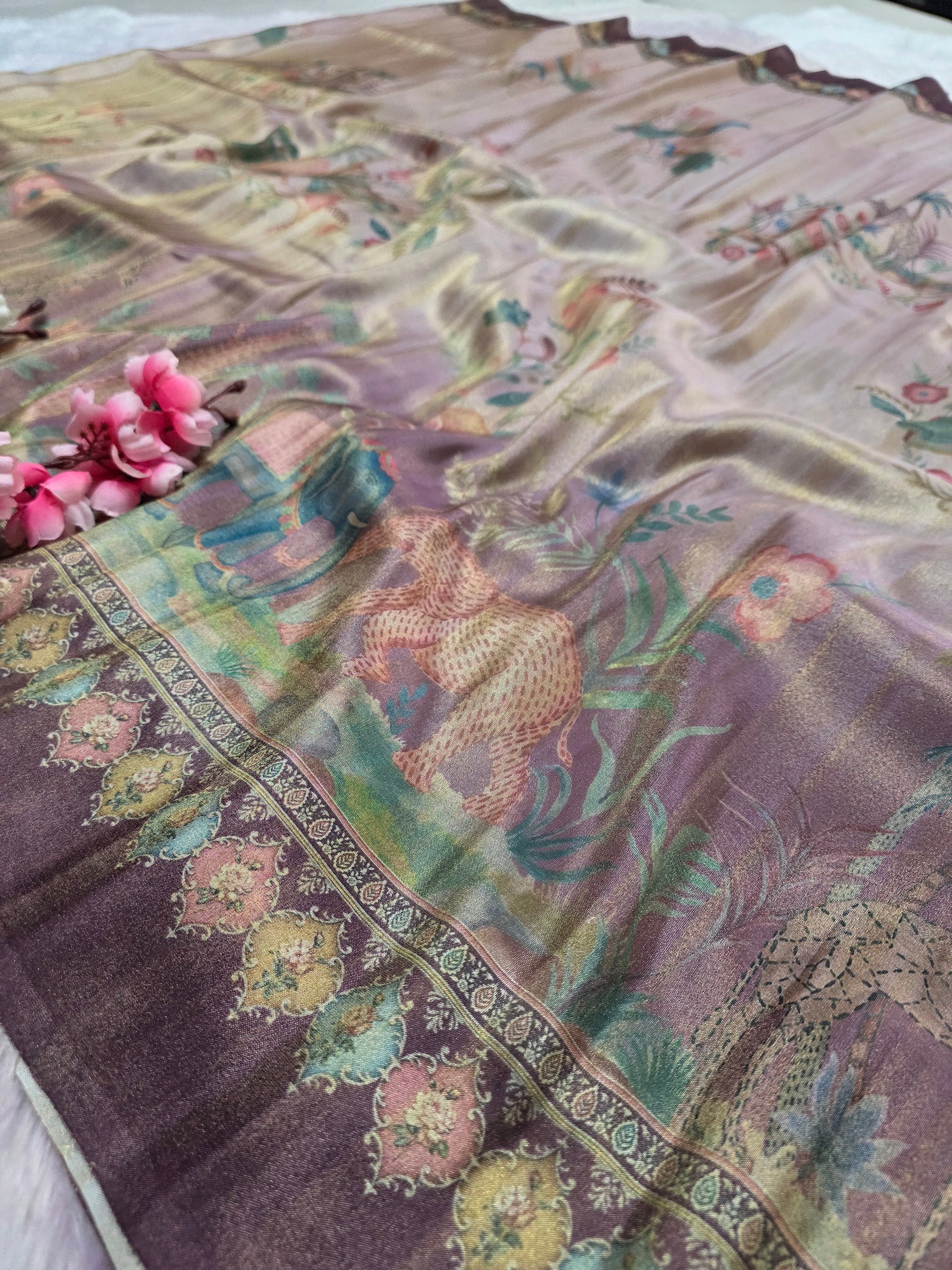 CA0793 Soft Tissue Silk Designer Printed Saree - Pink