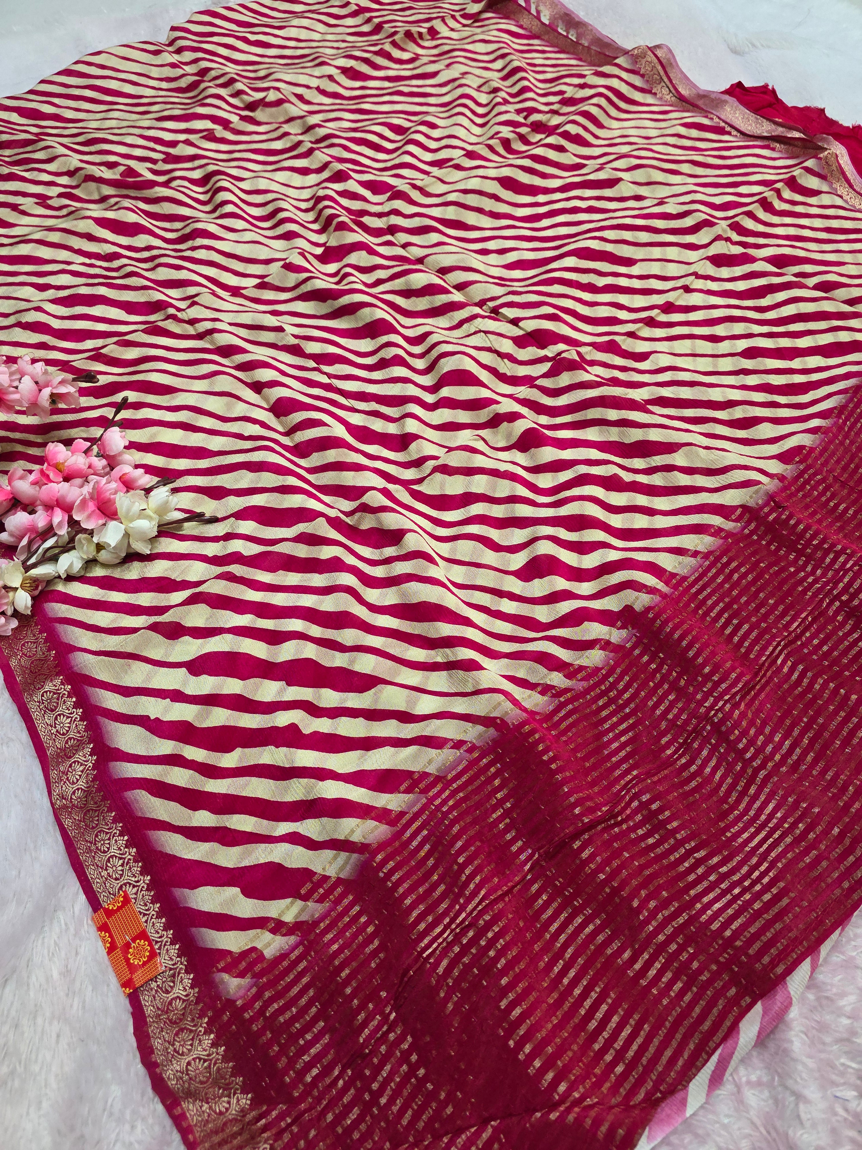 CA0696 Pure Chinon Silk Rajasthani Lahriya Saree