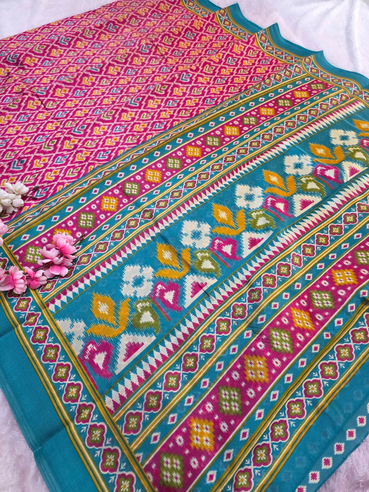 CA1525 Soft Silk Designer Patola Print Saree - Pink