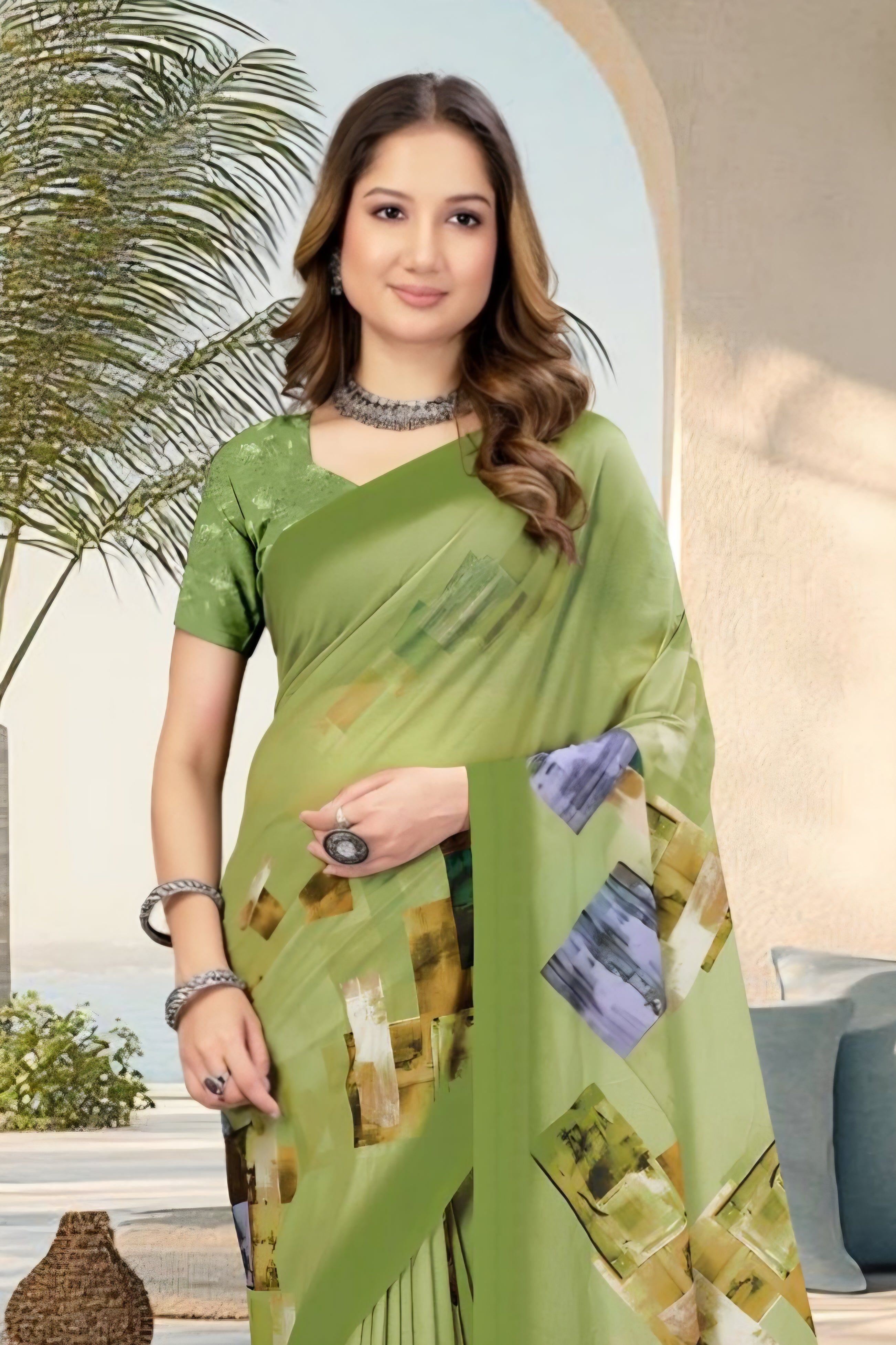 2219 Chitra Special Digital Print Georgette Crepe Saree