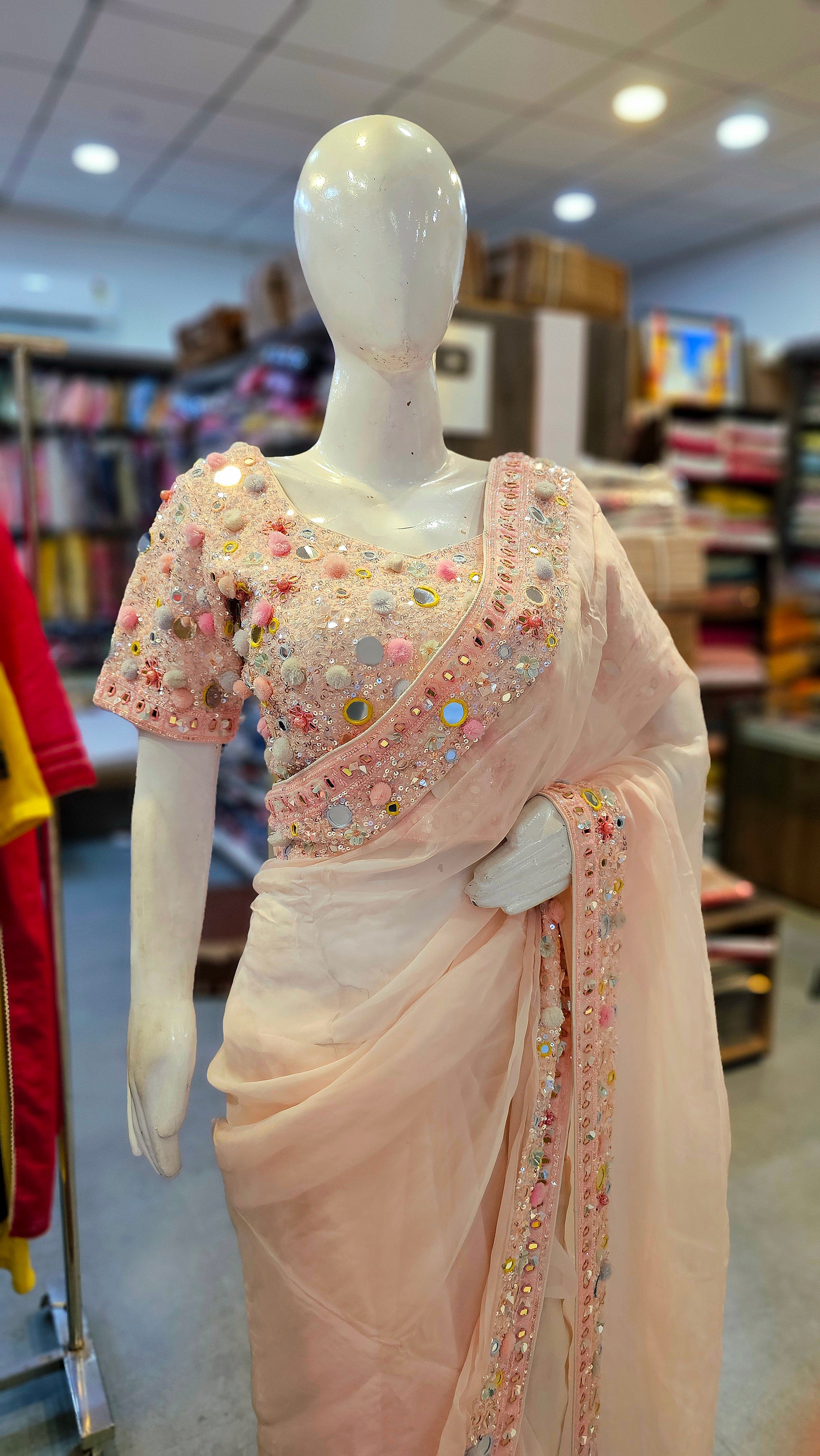 9327 Stylish Organza Saree with Handwork & Heavy Designer Blouse