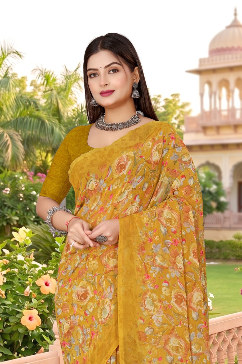 2208 Very Heavy Georgette Flower Print Saree