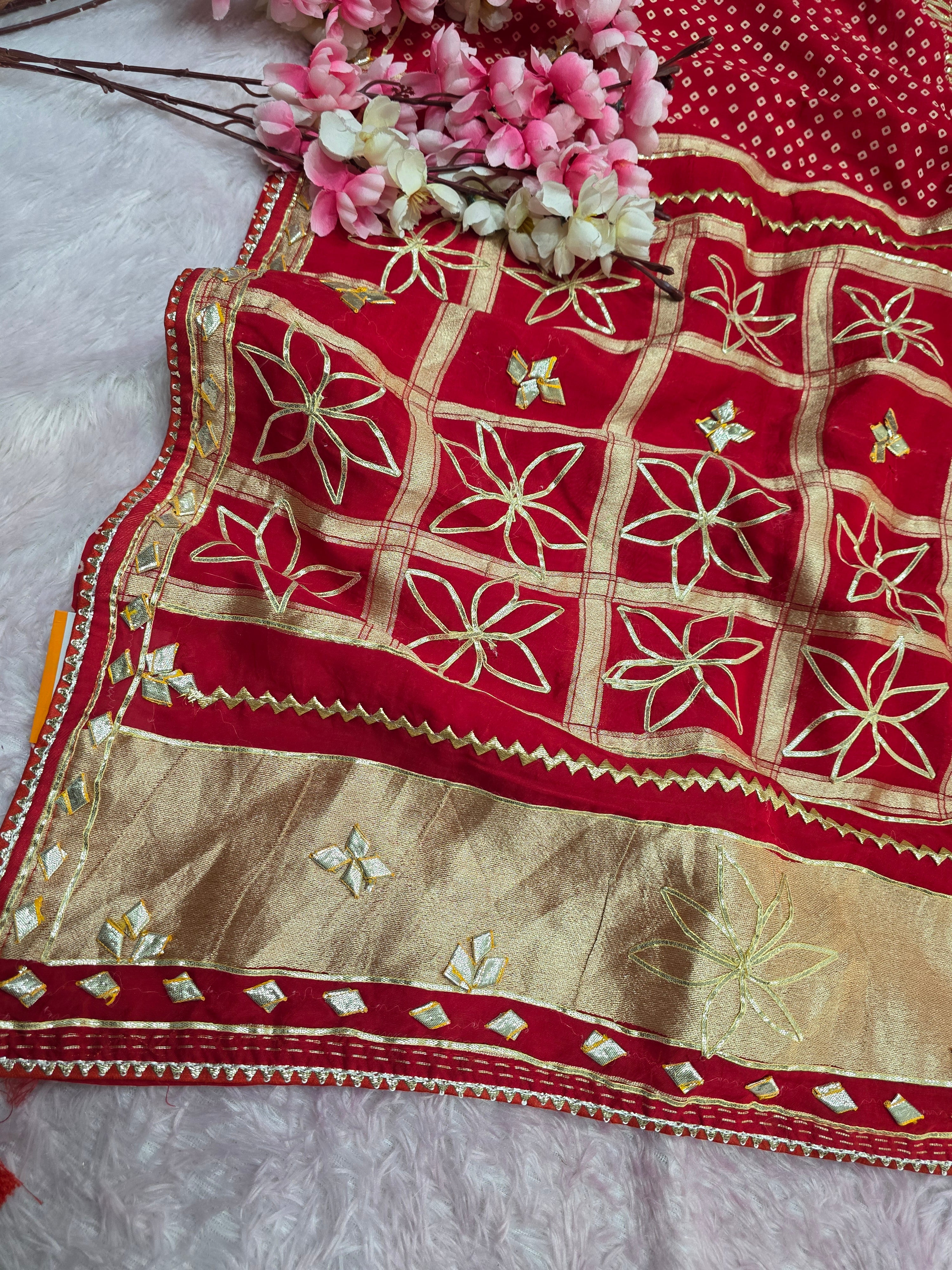 CA0693 Rajasthani Bandhani Print Saree with Ghatchola Pallu and Gota Patti Work