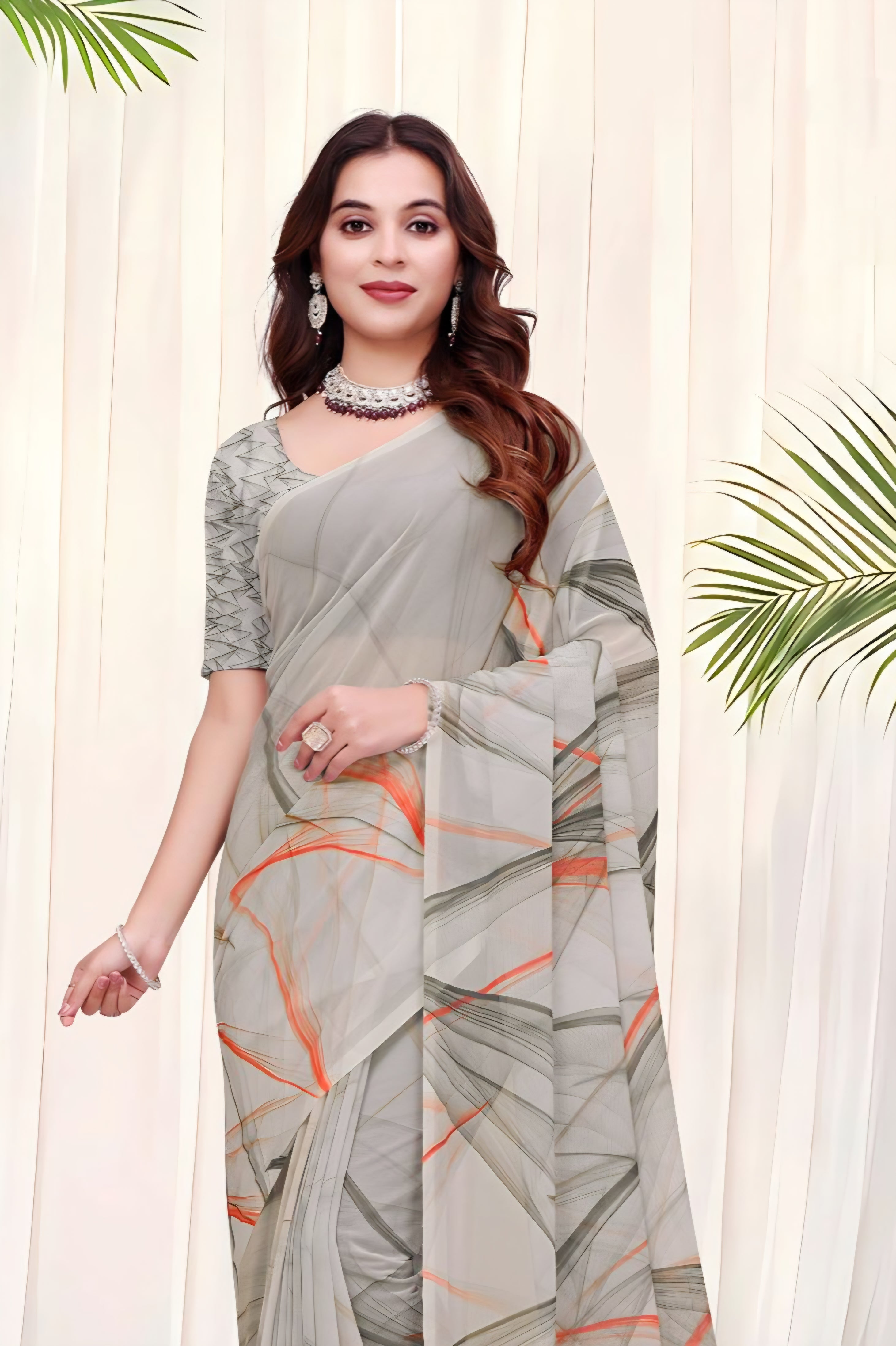 695012 डिजिटल फ्लावर प्रिंट जॉर्जेट क्रेप साड़ी