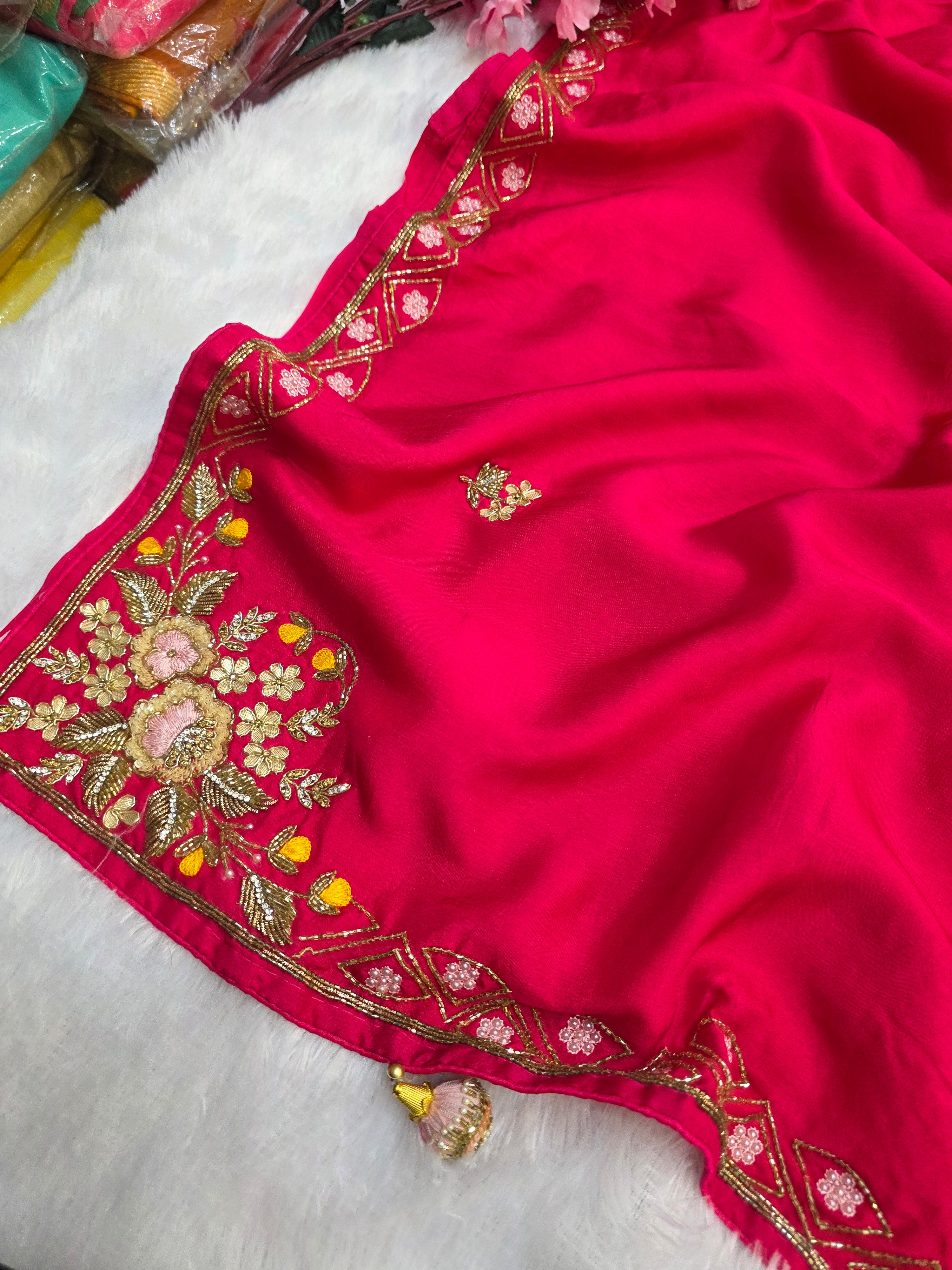 C79007 Stylish Cutdana And Sequence Handwork Saree