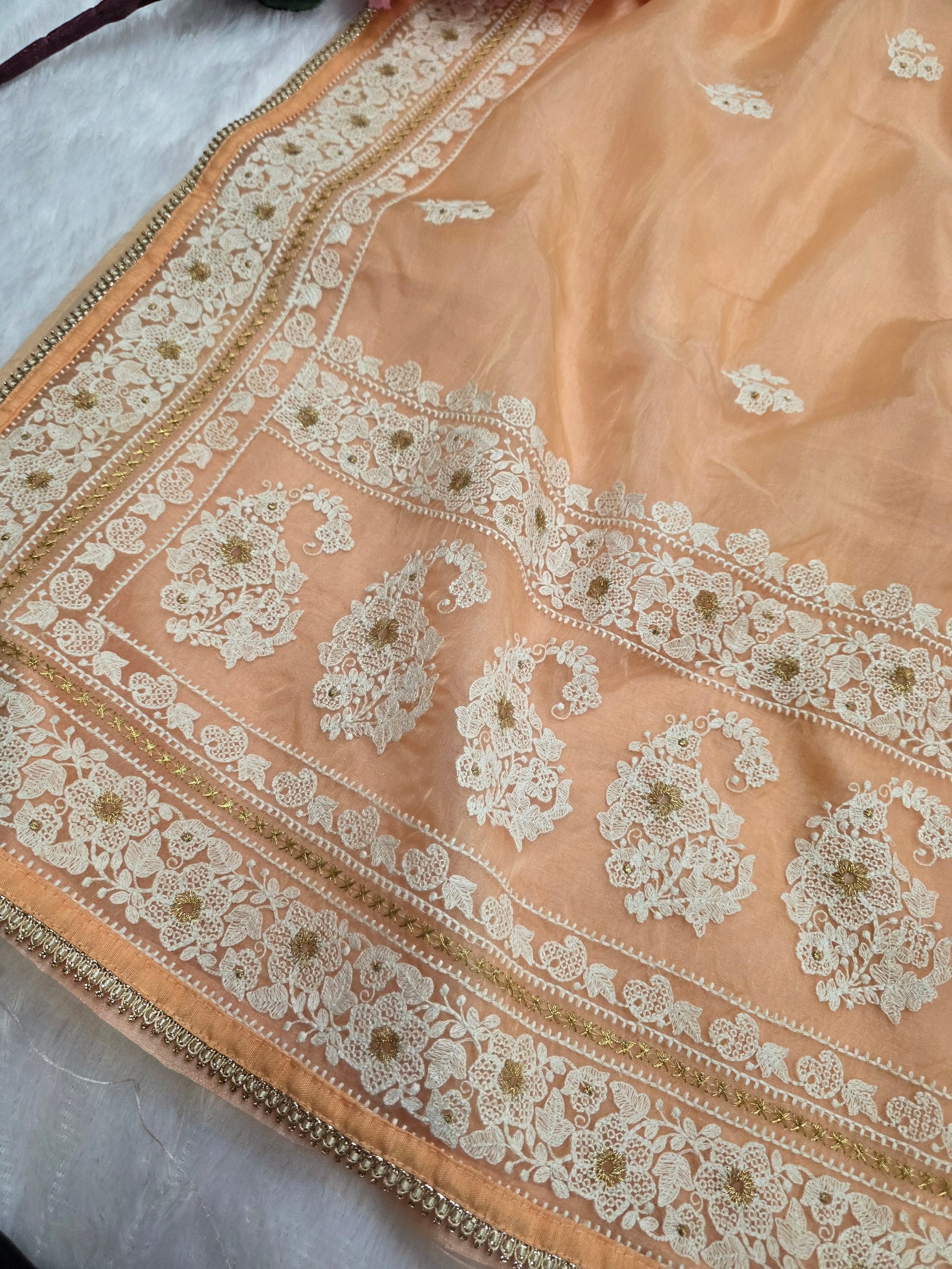 C78013 Traditional Pure Organza Saree with Chikankari Work