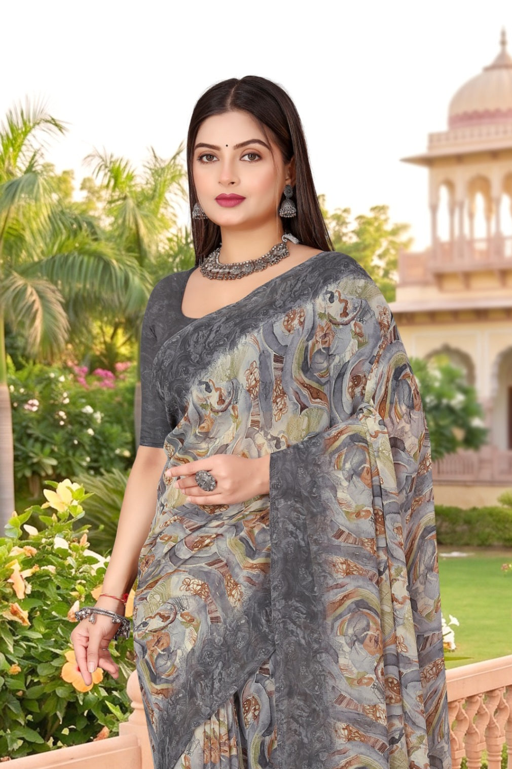 2212 Very Heavy Georgette Flower Print Saree