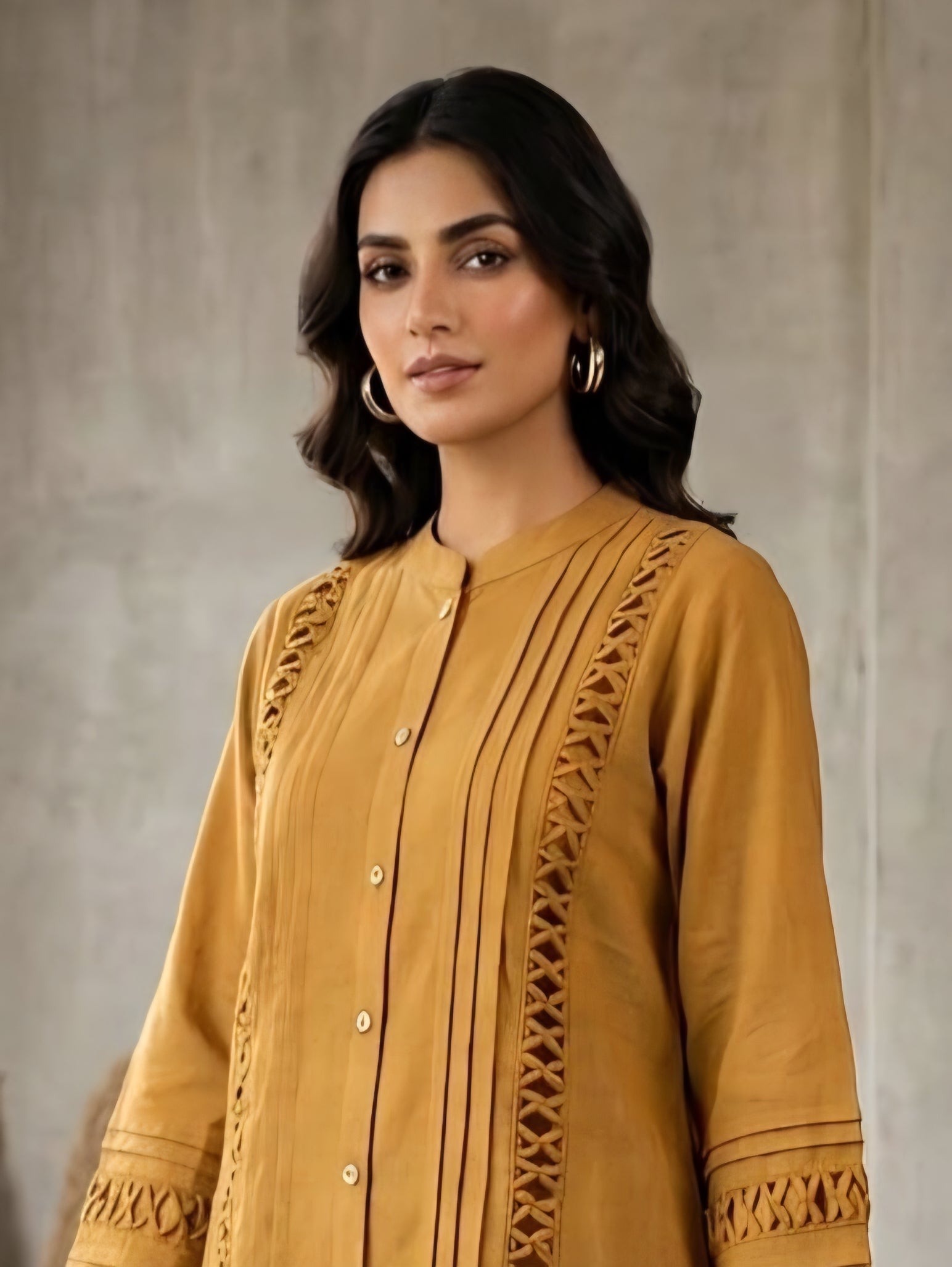 CA0813 Mustered Embroidered Pure Cotton Co-Ord Set