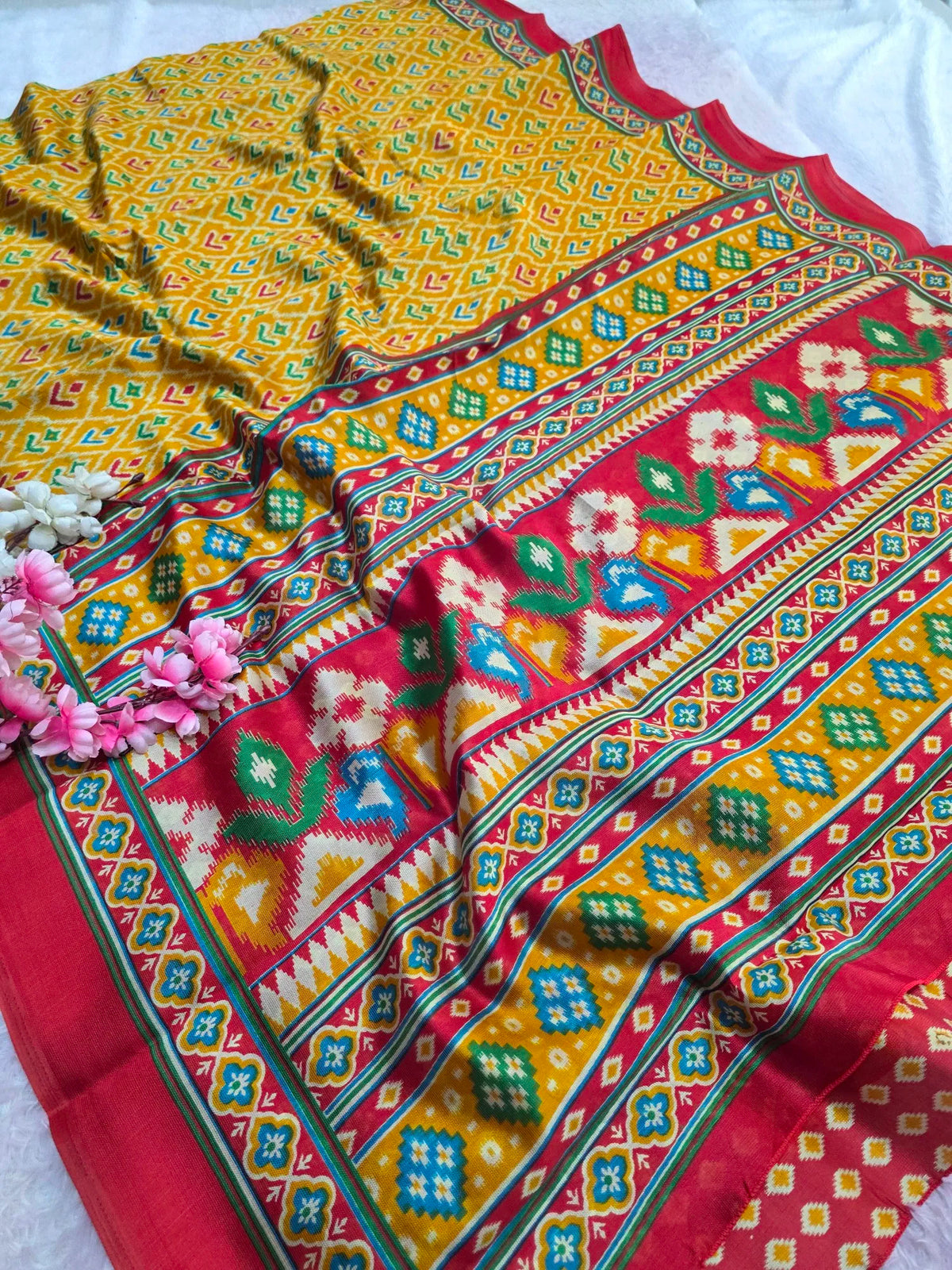 CA1525 Soft Silk Designer Patola Print Saree - Yellow