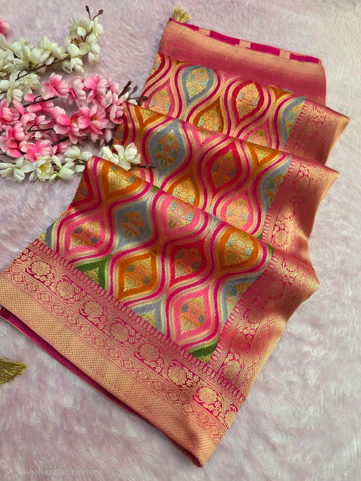 989001 Exclusive Pashmina Kashmiri Work Pure Viscose Silk Rani Color Saree