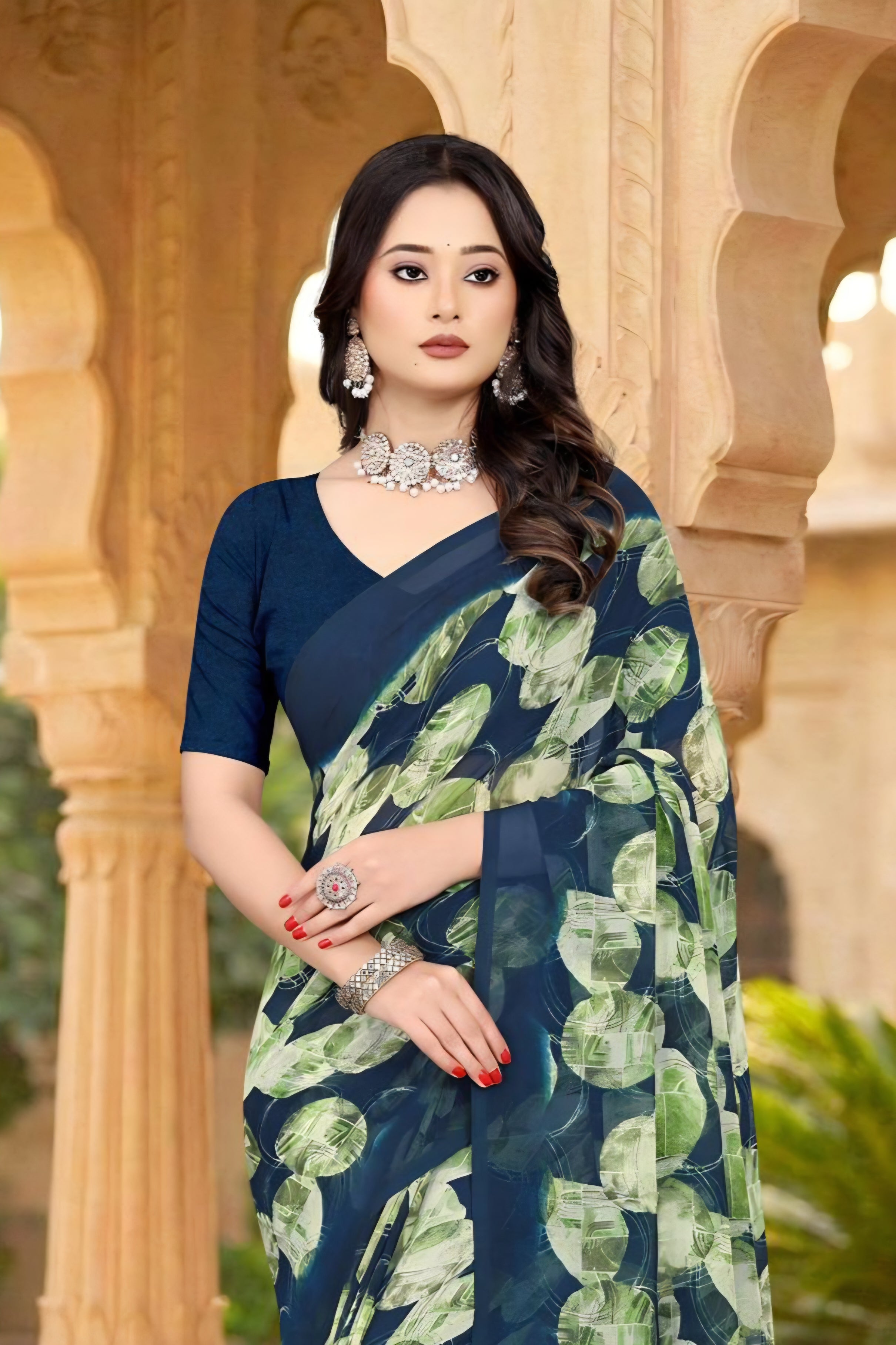 101911 Very Soft Heavy Georgette Flower Print Saree