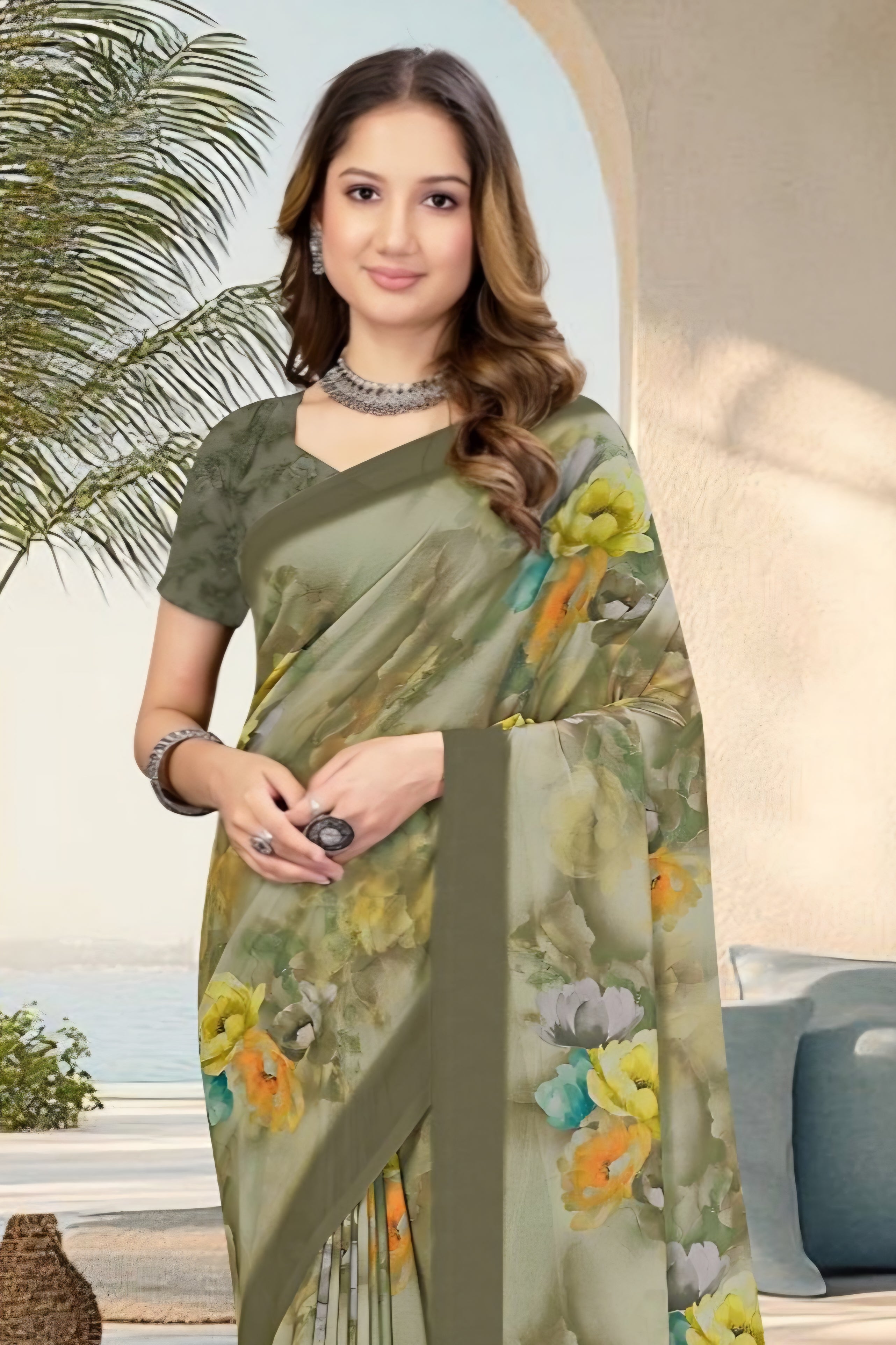 2224 Chitra Special Digital Print Georgette Crepe Saree