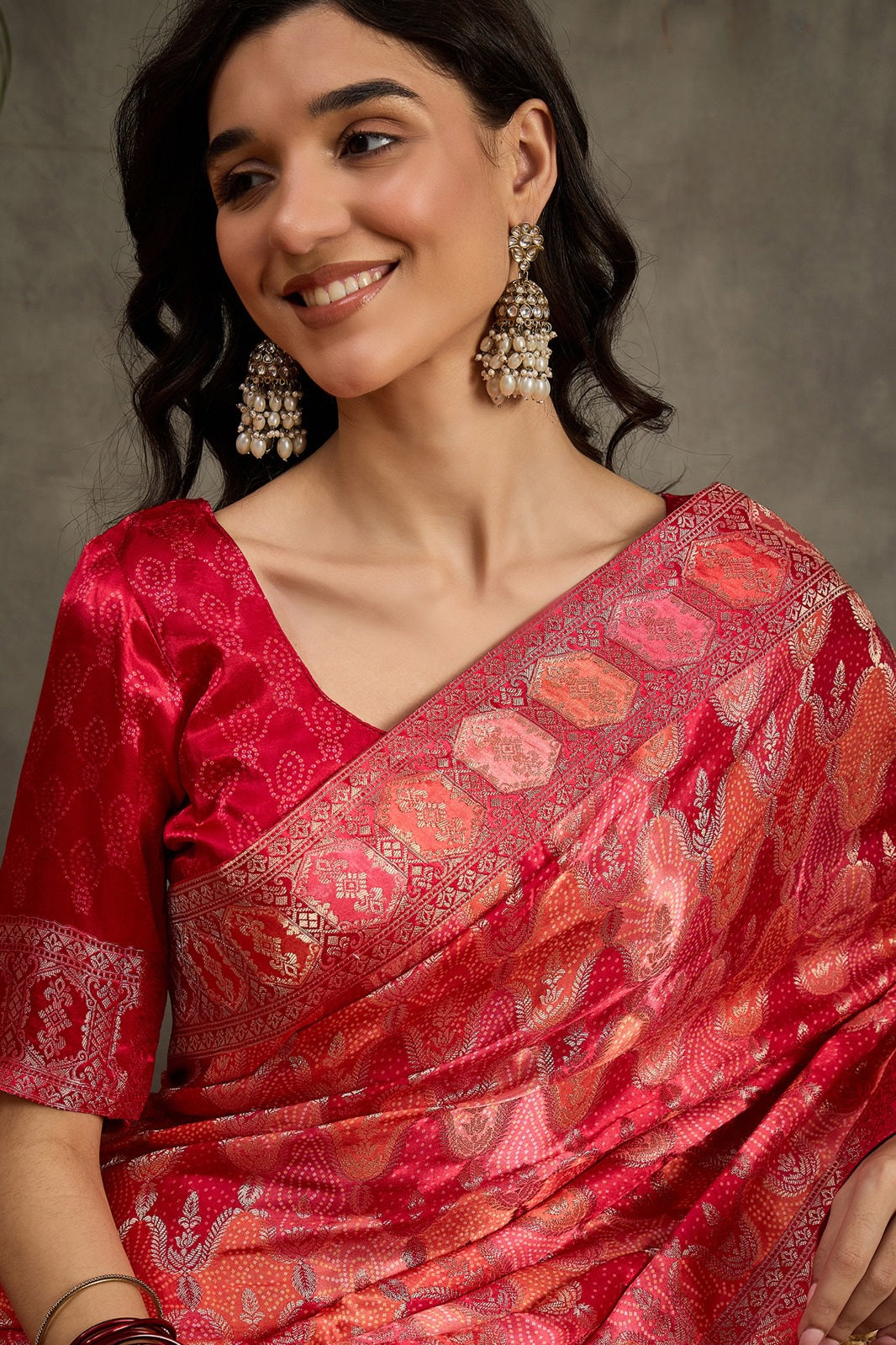 938001 Royal Kashmiri Pashmina Gajji Silk Red Saree with Heavy Blouse