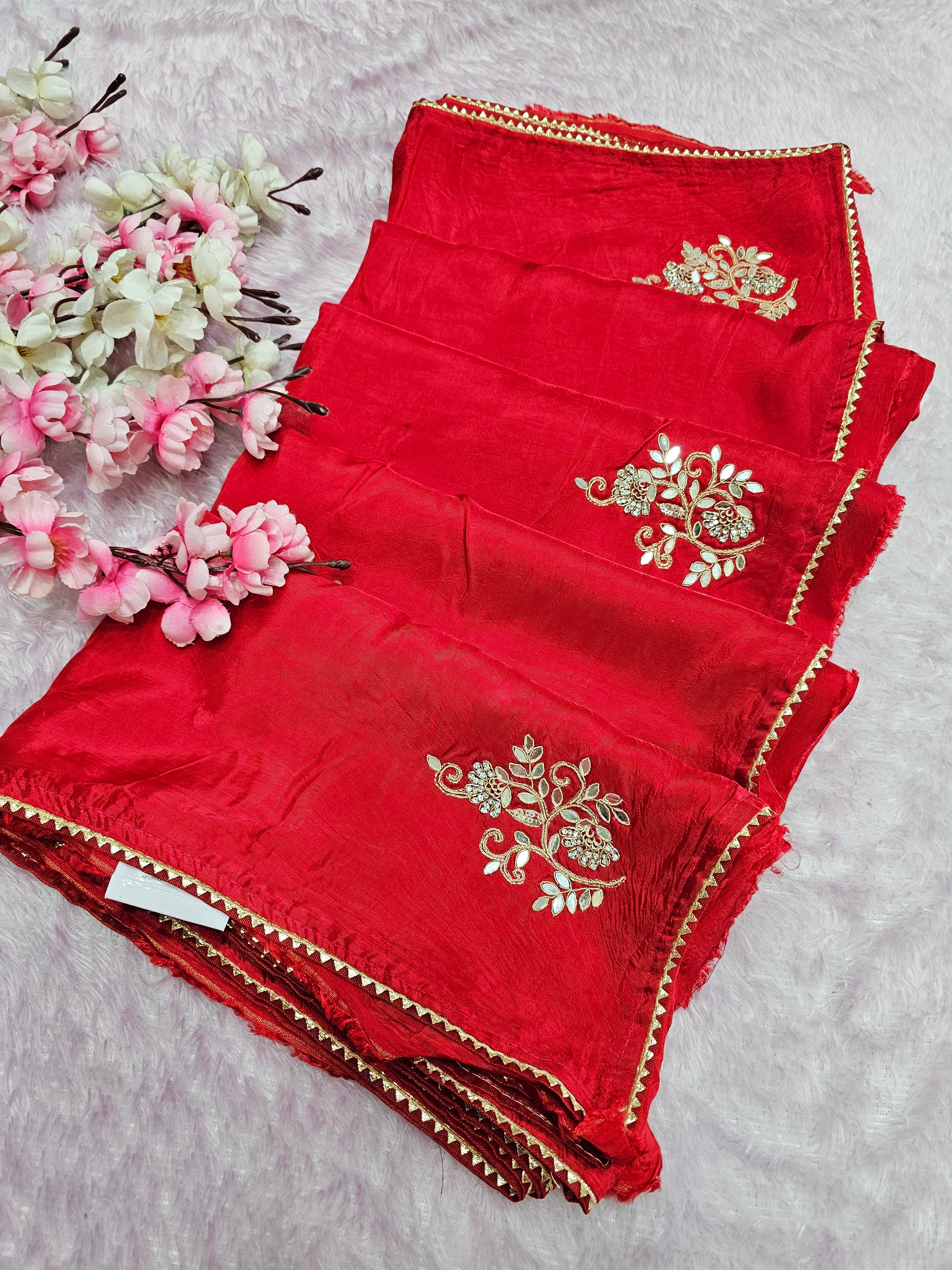 12459 Designer Pure Upada Silk Traditional Rajasthani Saree with Gota Patti Work - Red