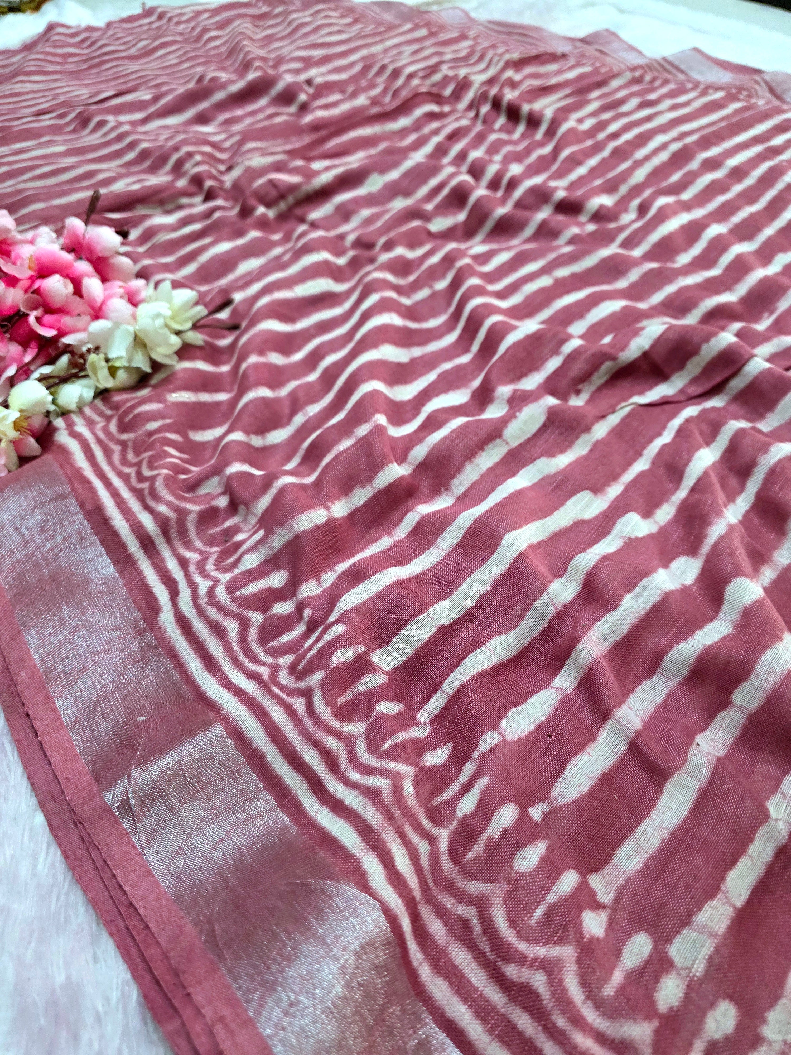 104104 Pure Rajasthani Natural Cotton Linen Hand Printed Saree