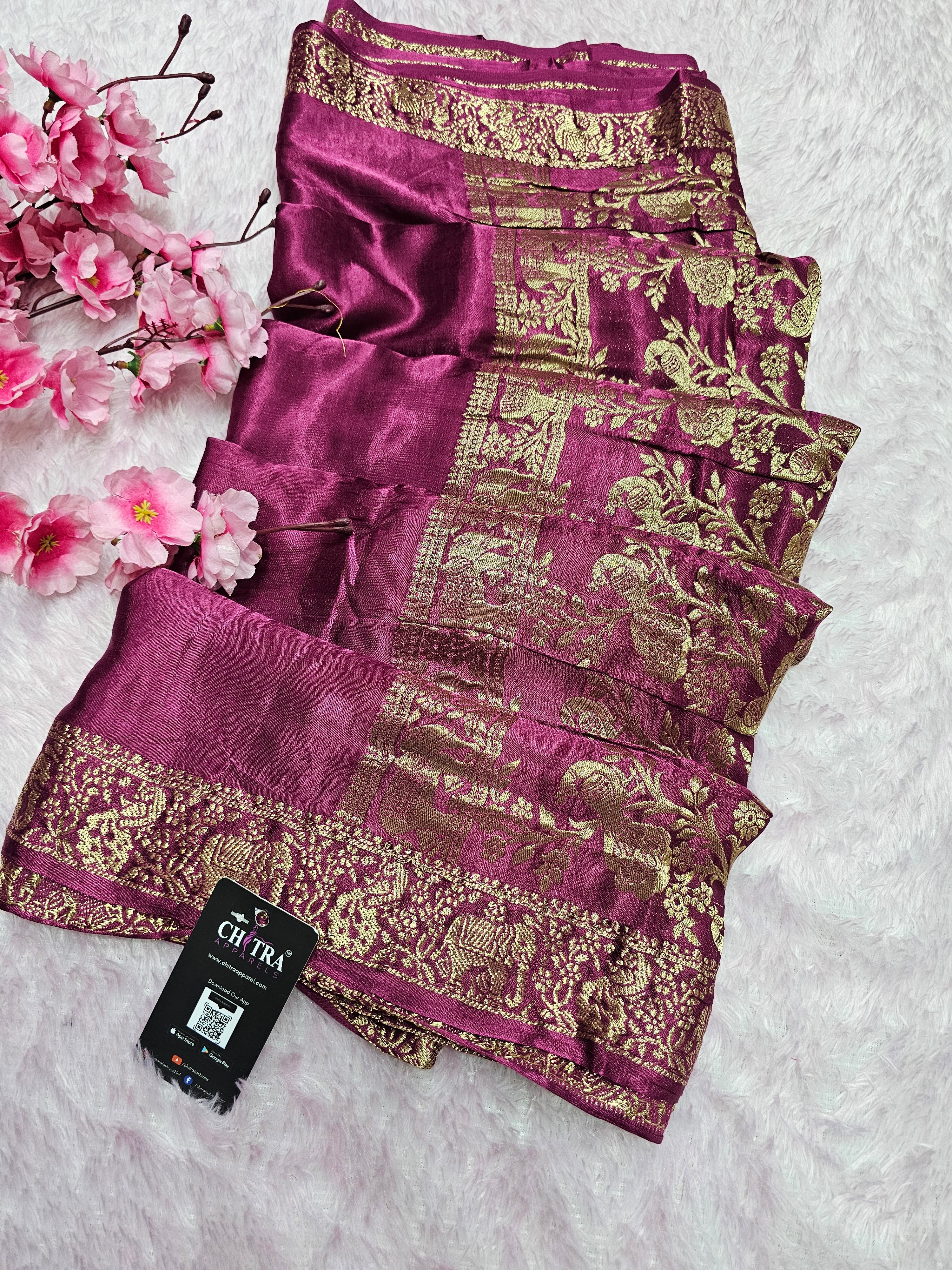 940004 Simple and Elegant Plane Modal Silk Saree With Zari Border and Pallu - Wine