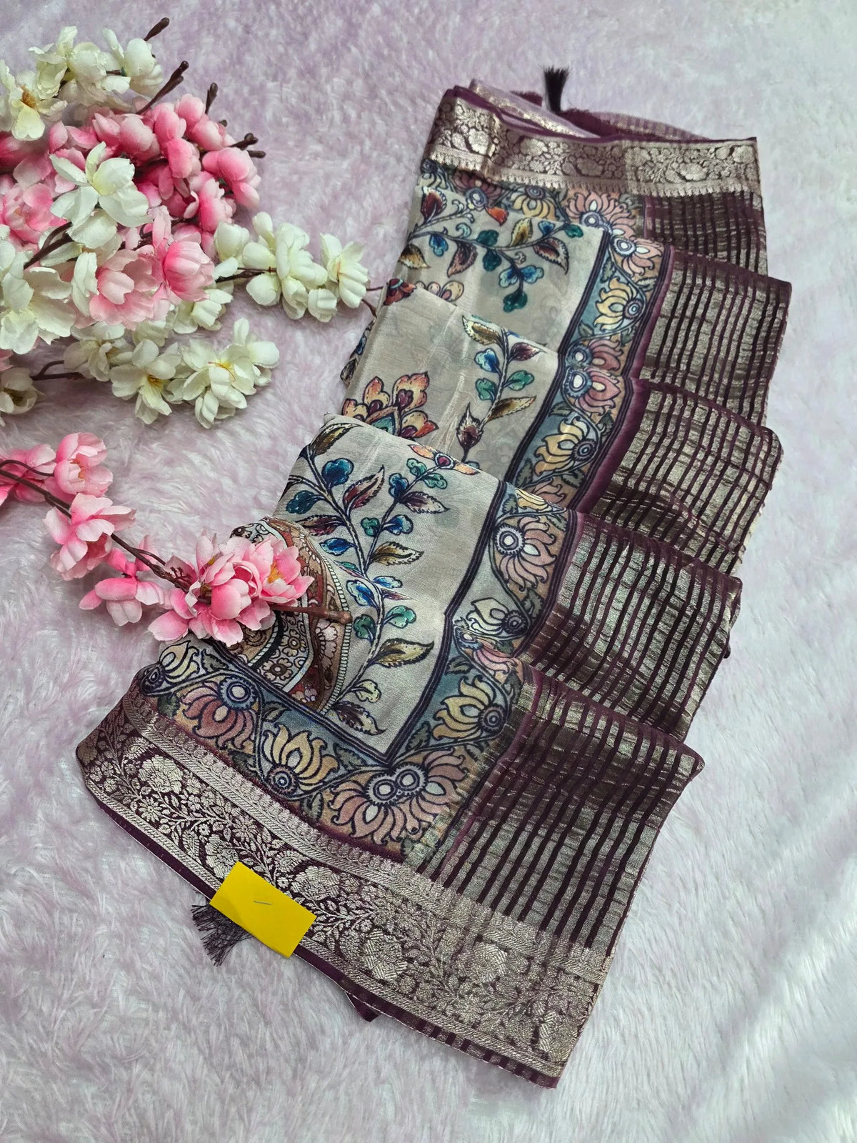 CA0988 Chitra Exclusive Pure Chinon Silk Flower Printed Saree With Zari border
