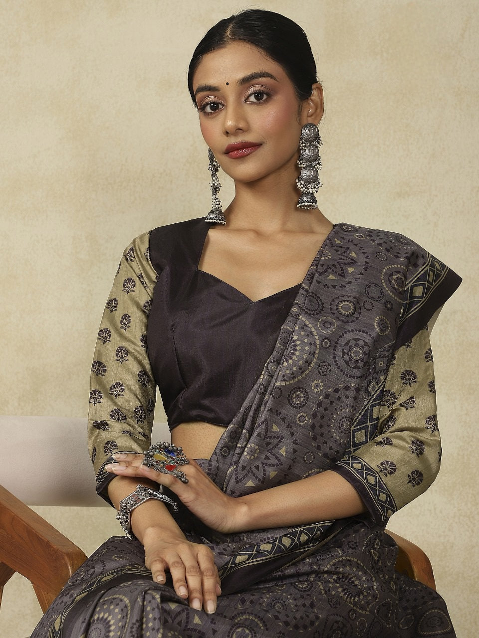 970002 Traditional Ajrakh Print Kozy Silk Light Weight Saree