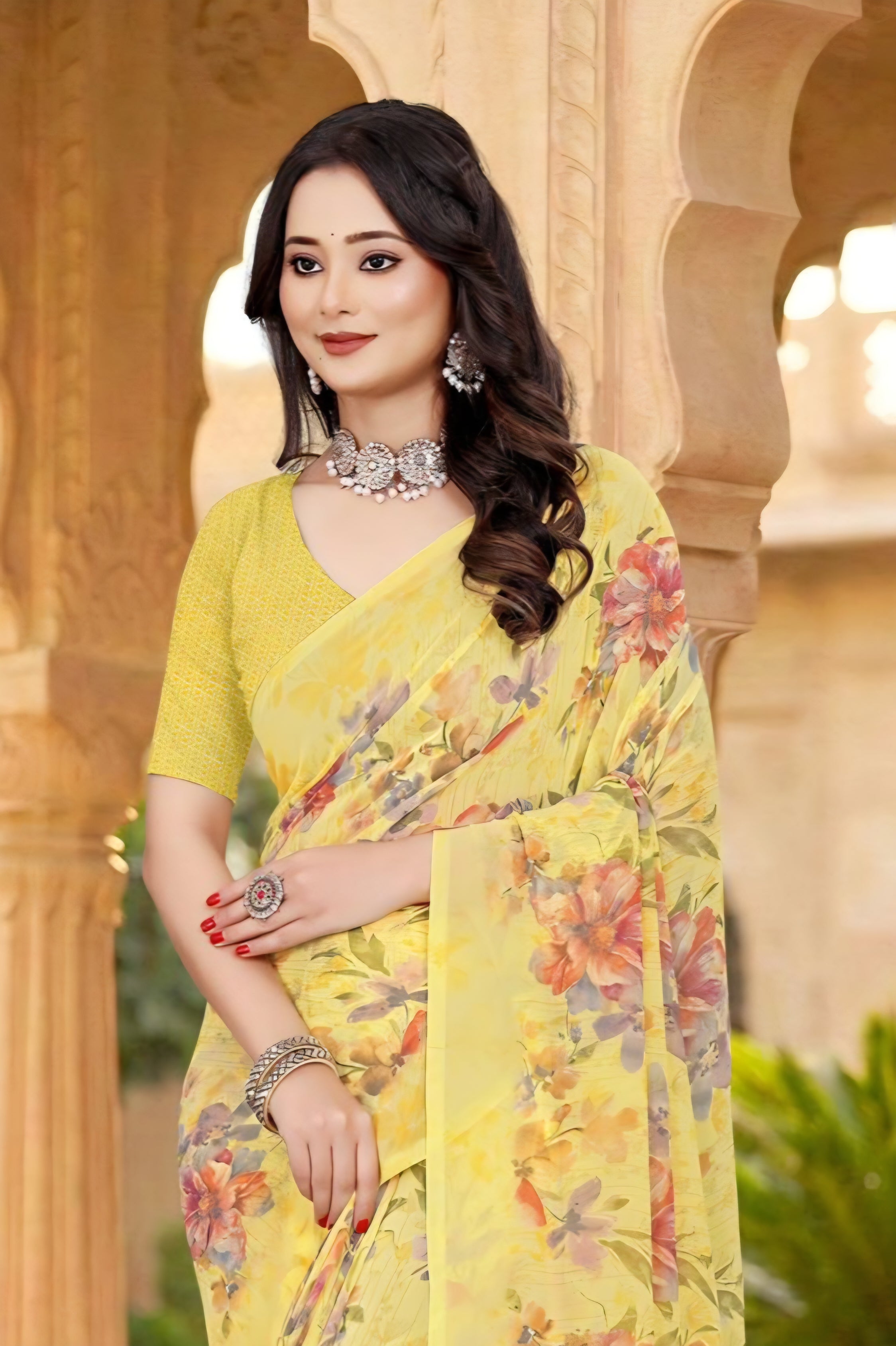 101901 Very Soft Heavy Georgette Flower Print Saree