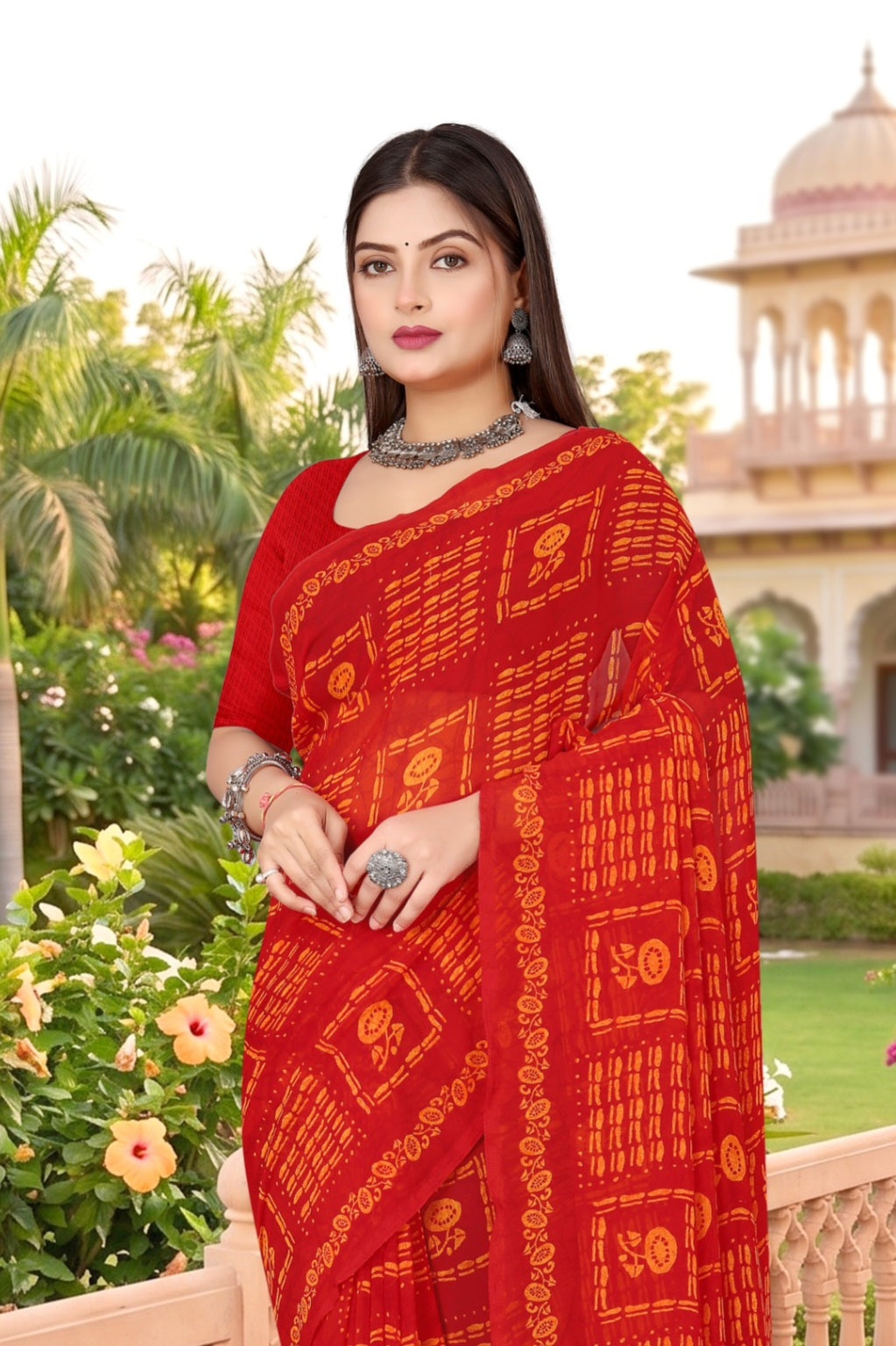 2210 Very Heavy Georgette Flower Print Saree