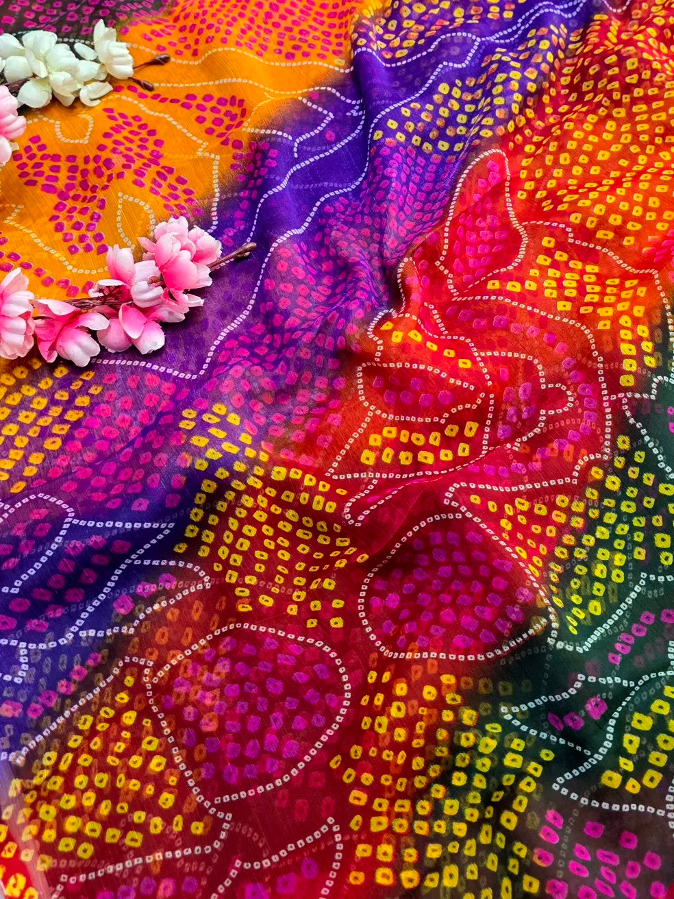 CA1043 Lightweight Elegant Semi Chiffon Bandhani Print Saree - Purple