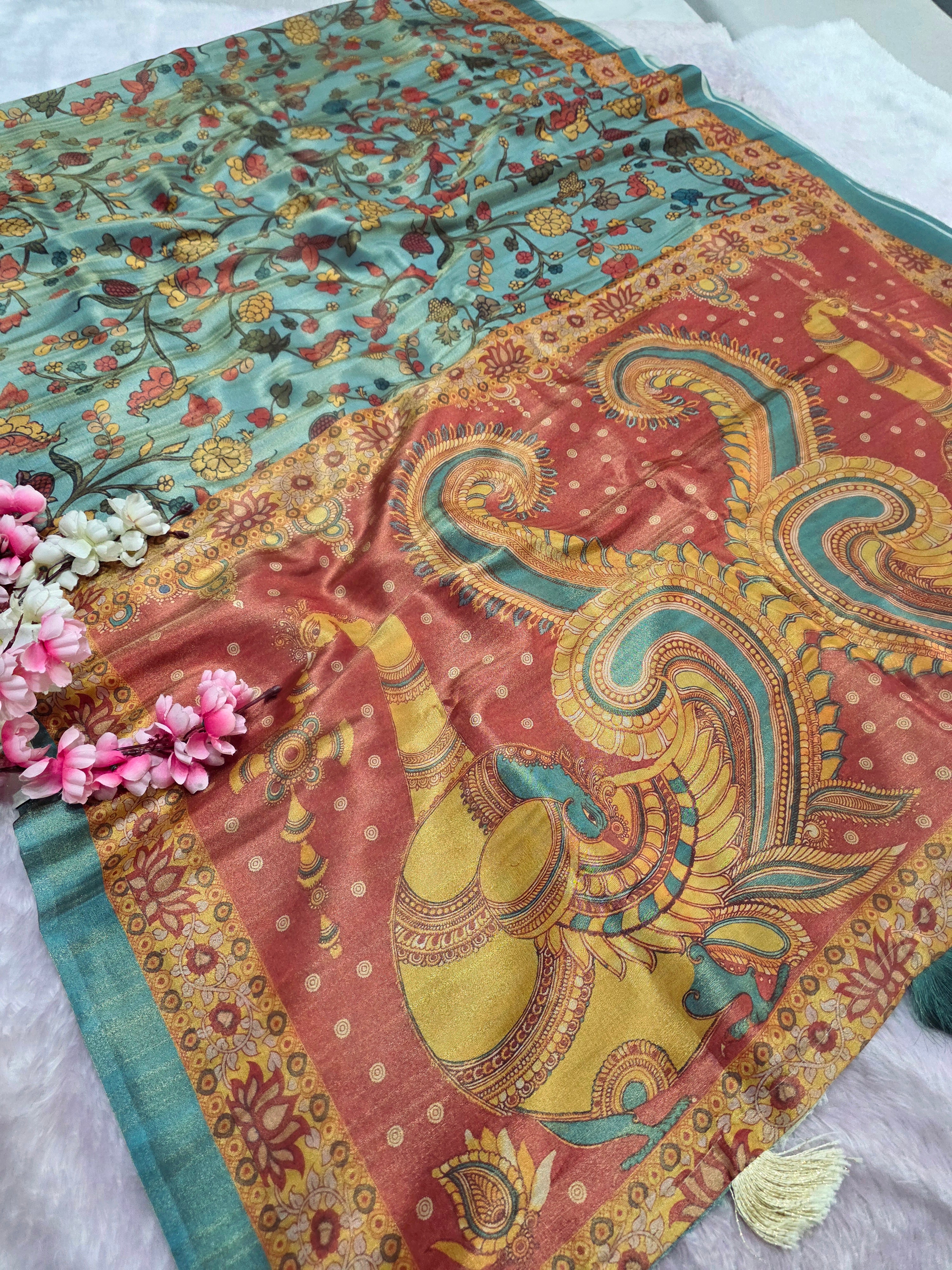 CA0792 Soft Tissue Silk Kalamkari Printed Saree